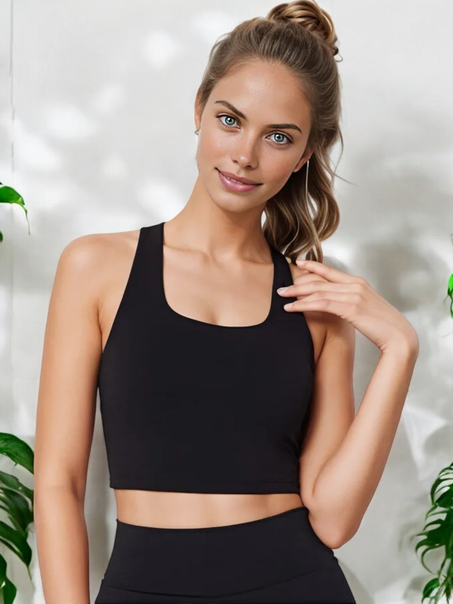 Scoop Neck Racerback Sports Bra with Wide Band for Medium Support