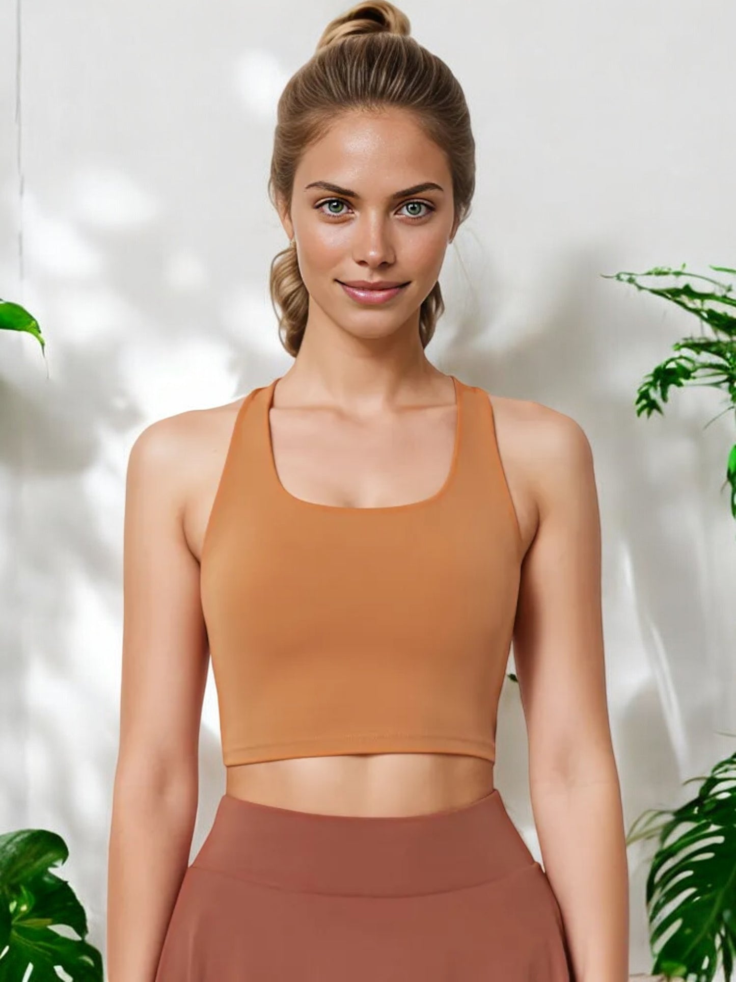 Scoop Neck Racerback Sports Bra with Wide Band for Medium Support