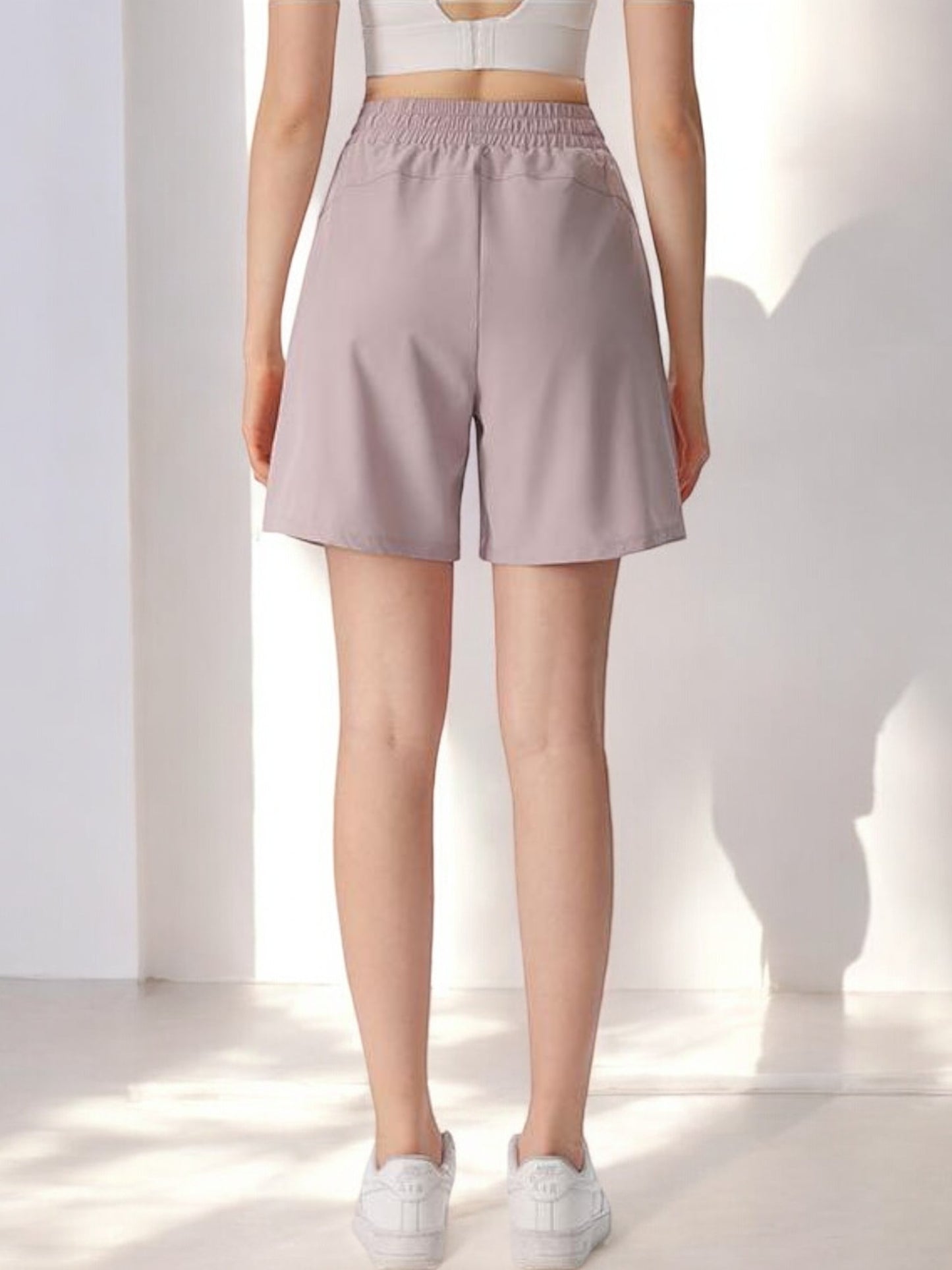 High Waist Drawstring Athletic Shorts with Relaxed Fit and Side Pockets