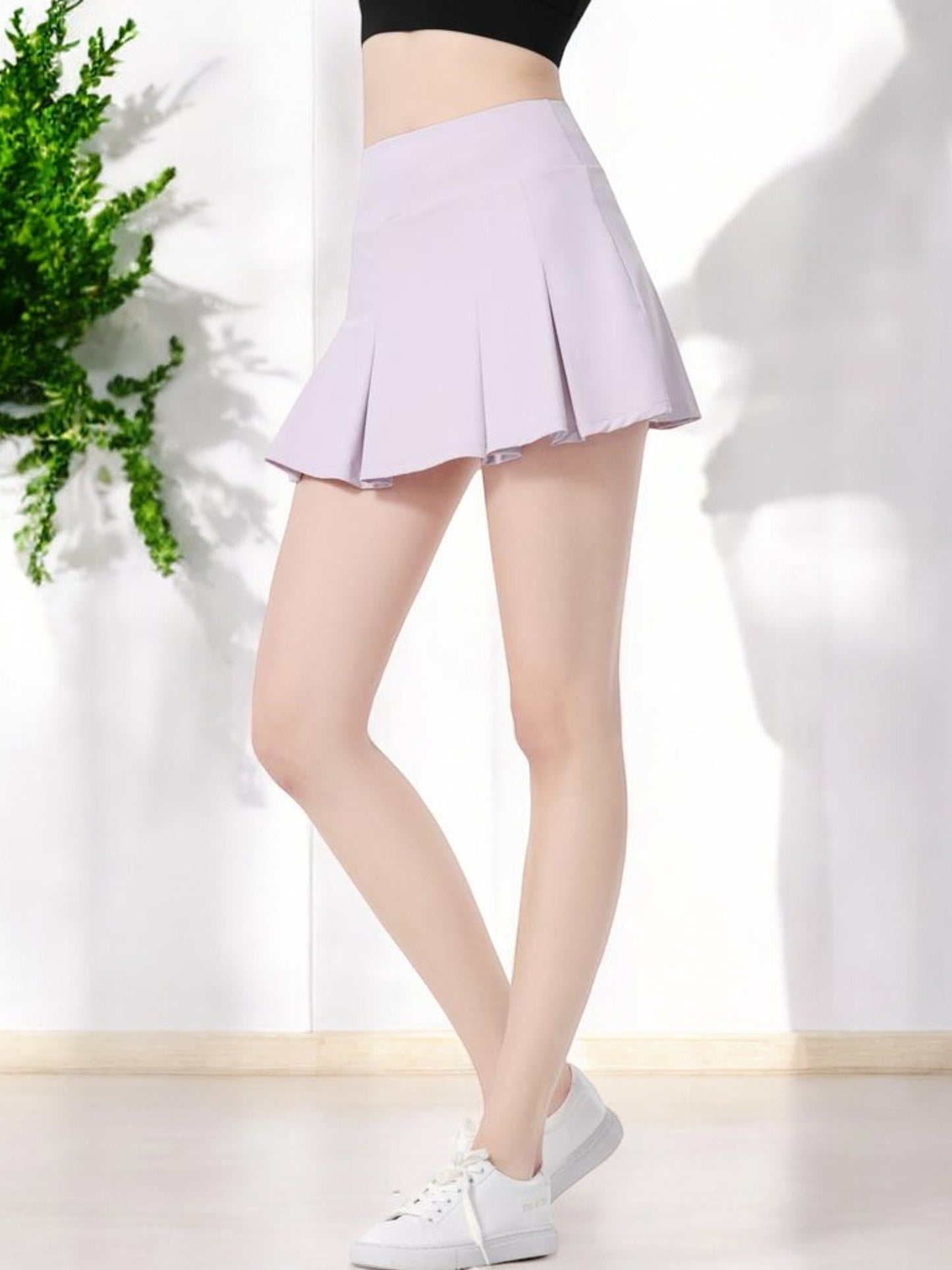 High Waist Pleated Athletic Skirt with Built-in Shorts