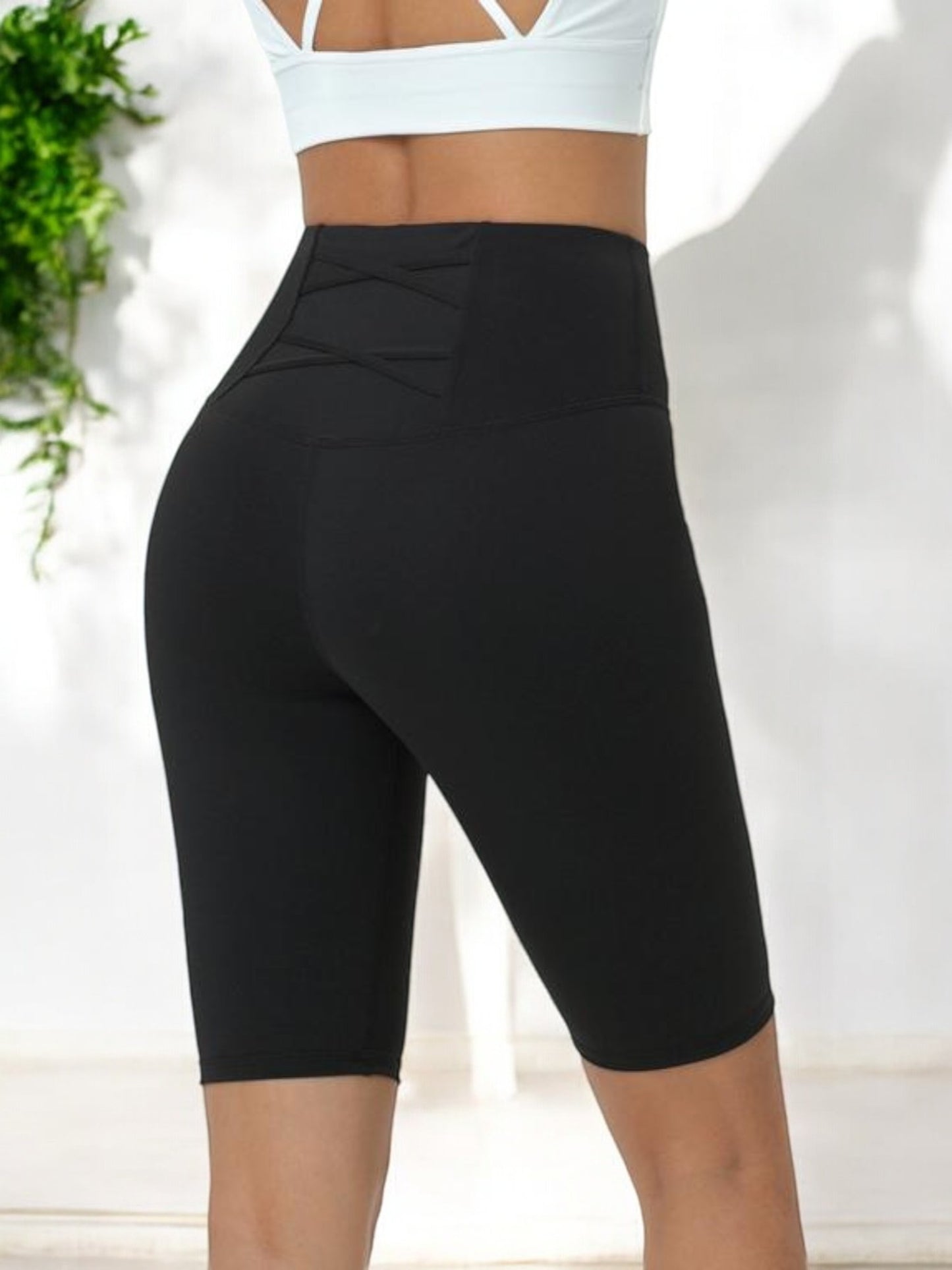 High Waist Biker Shorts with Stretch Fit and Knee-Length Design