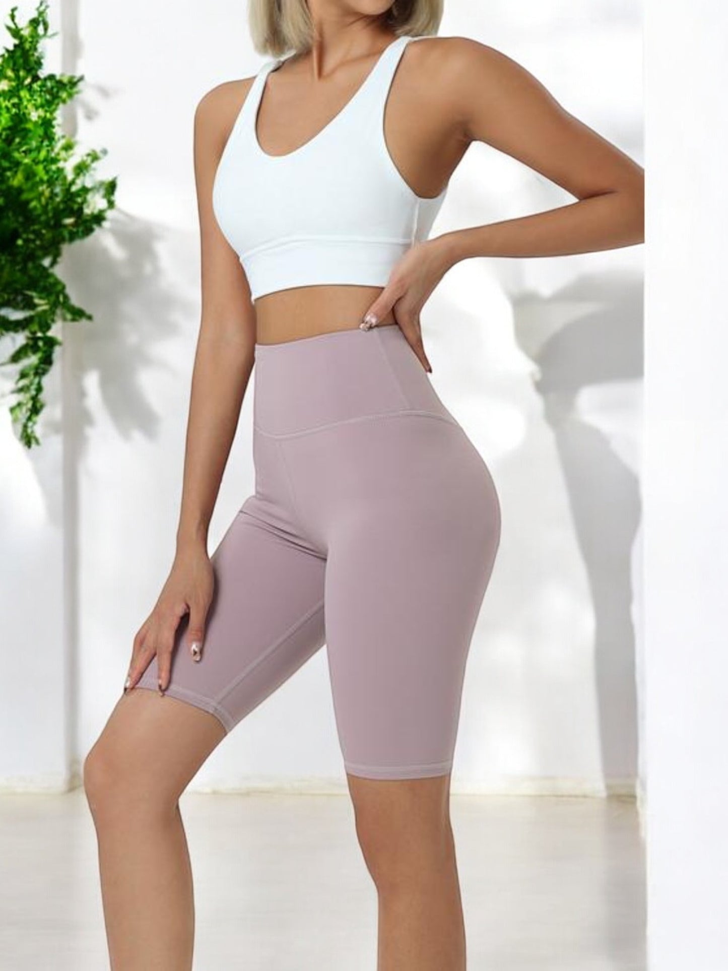 High Waist Biker Shorts with Stretch Fit and Knee-Length Design
