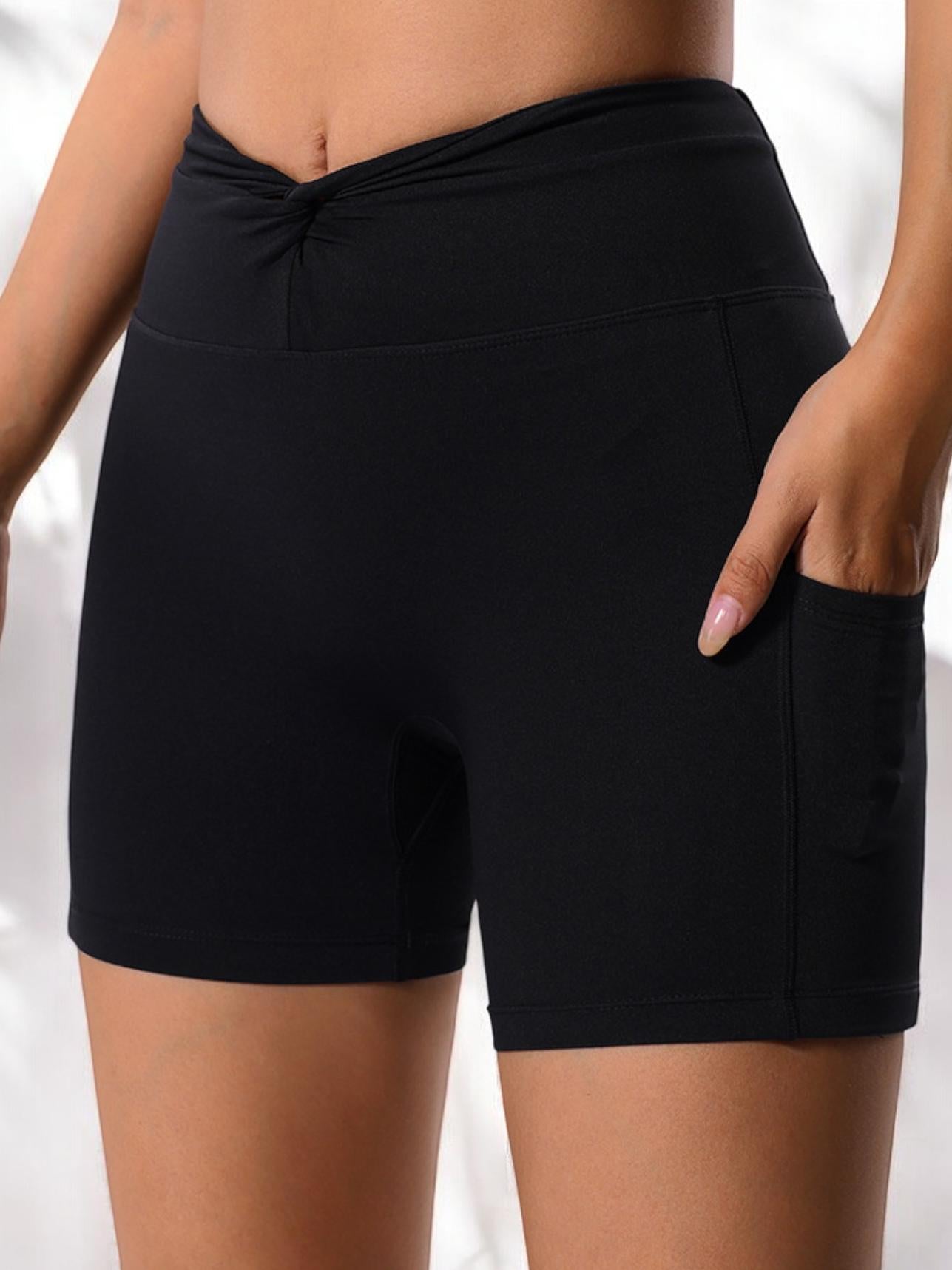 High Waist Scrunch Front Athletic Shorts with Side Pockets