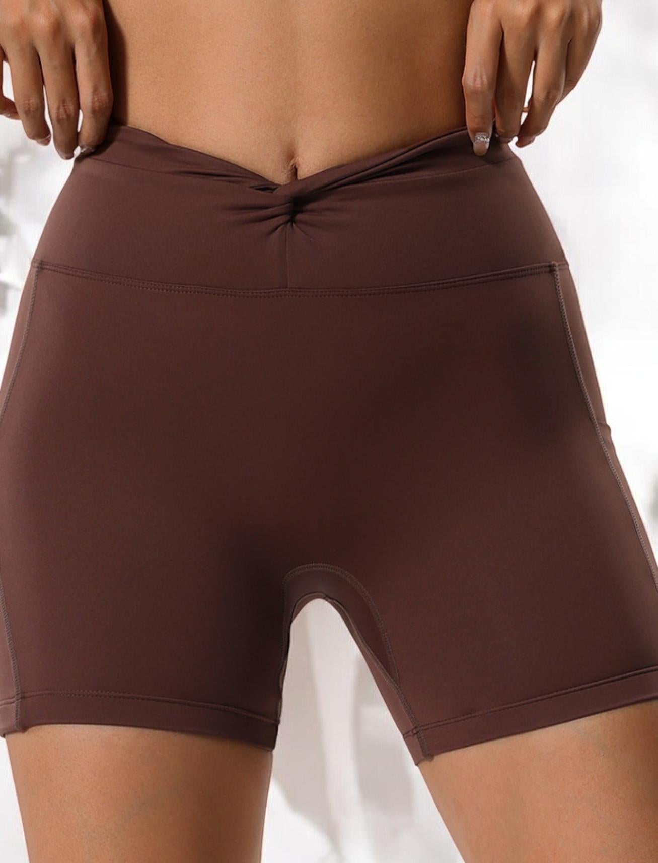 High Waist Scrunch Front Athletic Shorts with Side Pockets