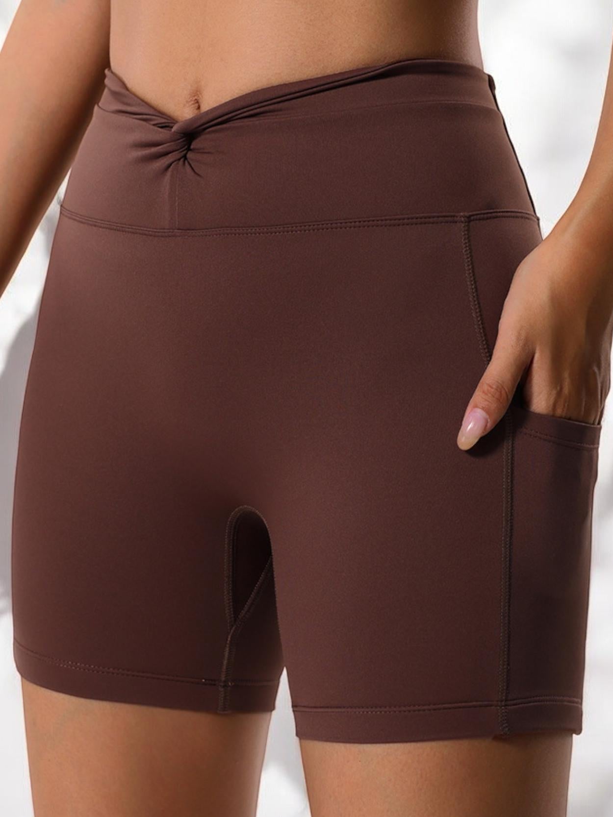 High Waist Scrunch Front Athletic Shorts with Side Pockets