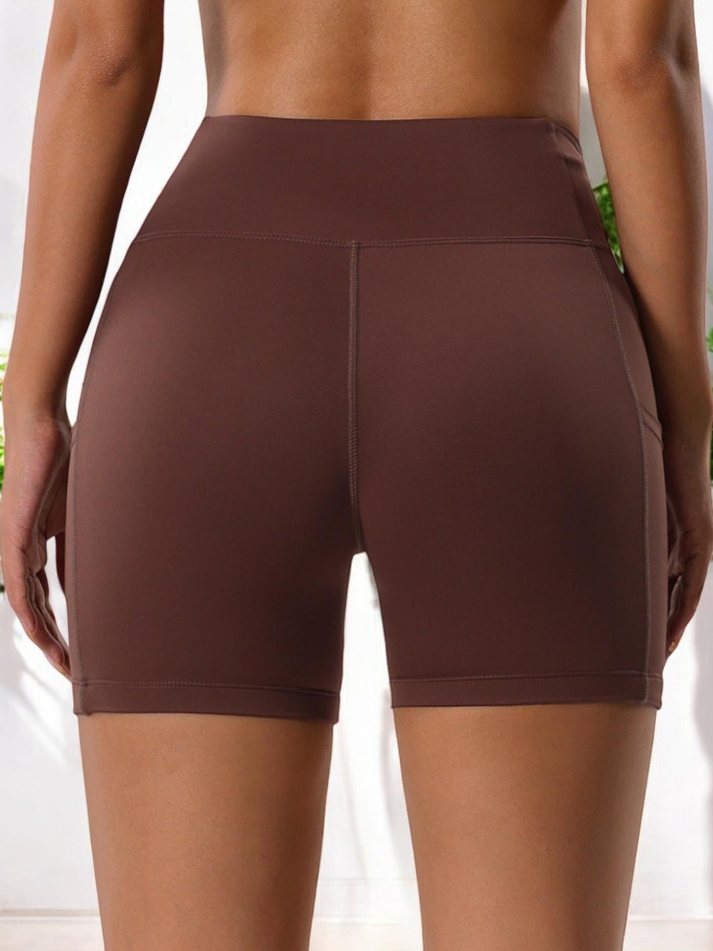 High Waist Scrunch Front Athletic Shorts with Side Pockets