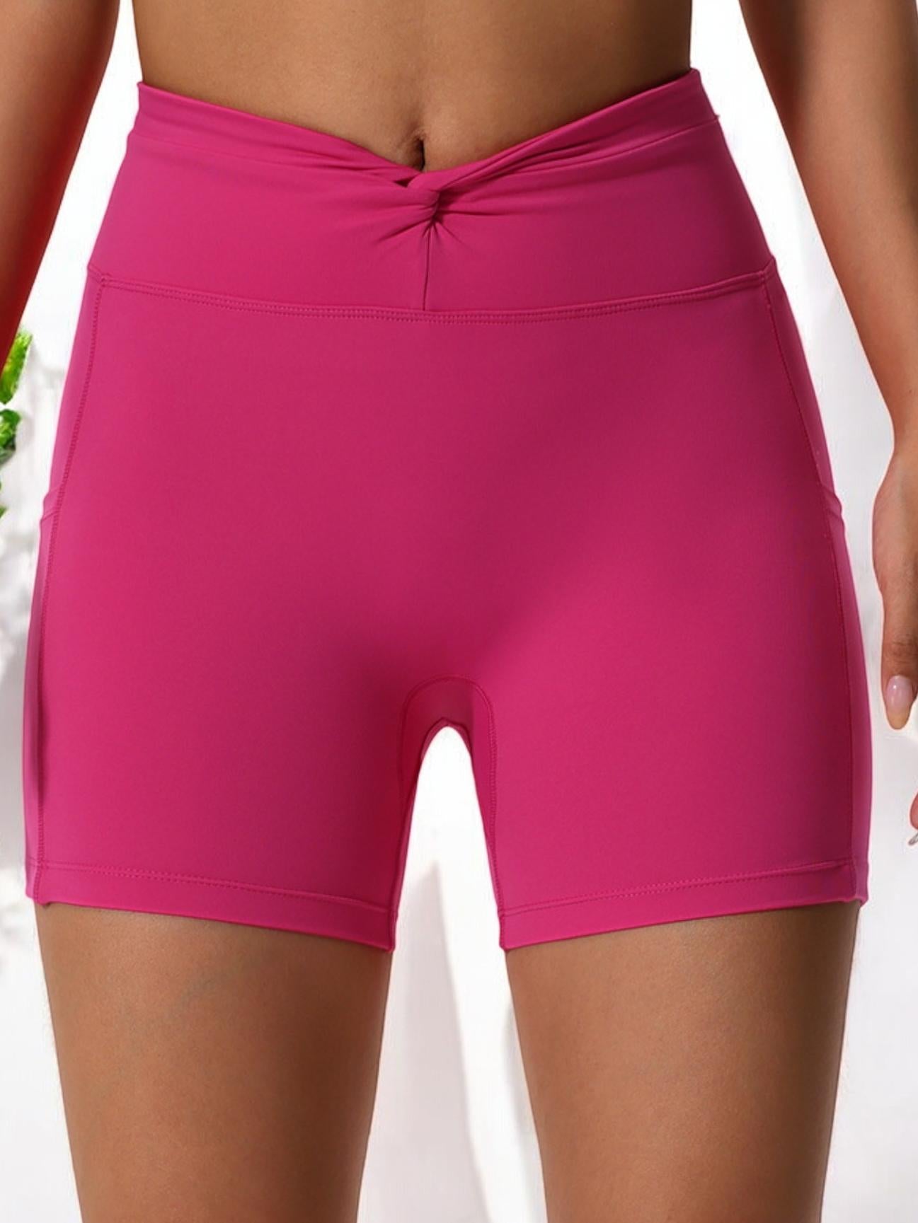 High Waist Scrunch Front Athletic Shorts with Side Pockets