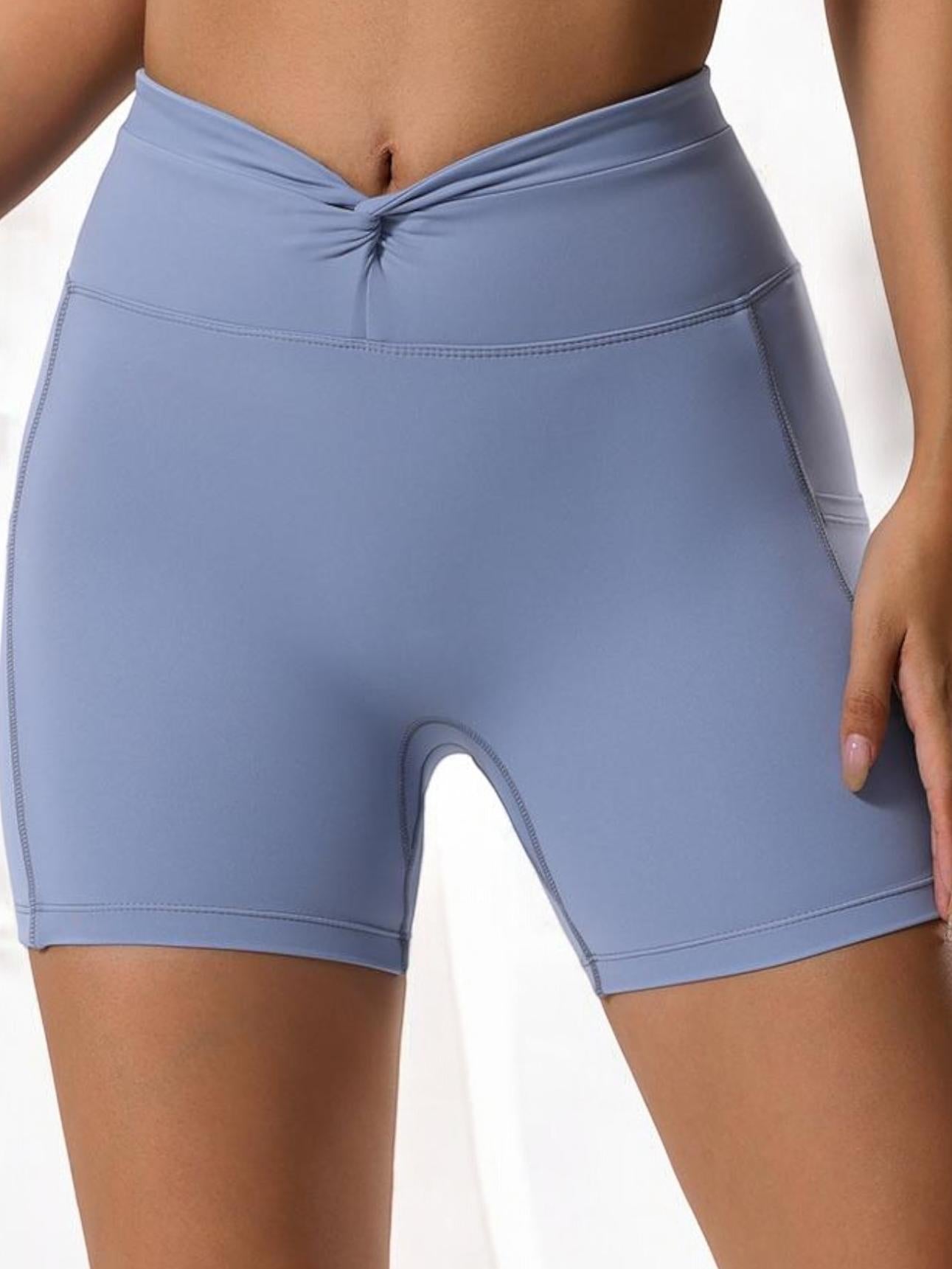 High Waist Scrunch Front Athletic Shorts with Side Pockets