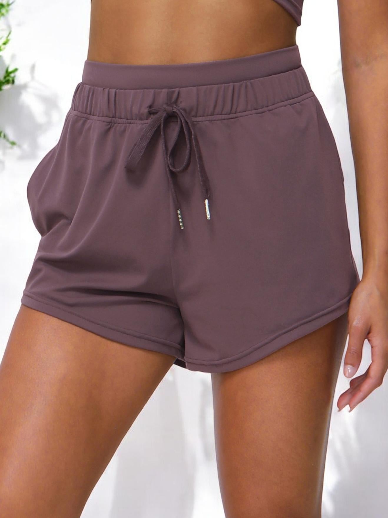 High Waist Athletic Shorts with Drawstring and Side Pockets