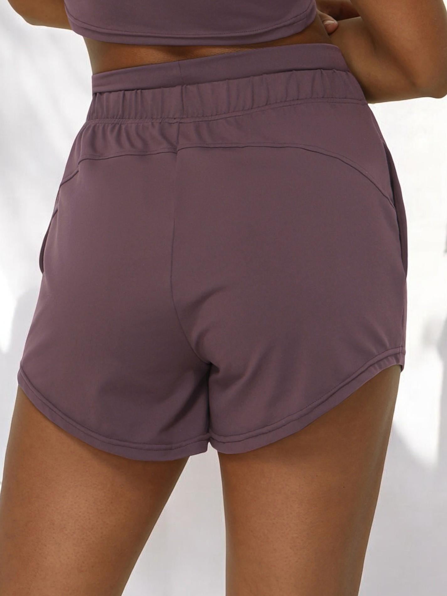 High Waist Athletic Shorts with Drawstring and Side Pockets