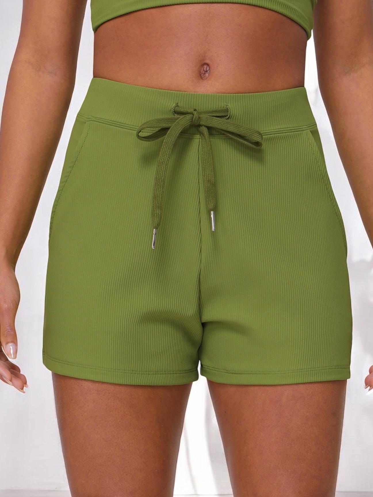 High Waist Ribbed Lounge Shorts with Drawstring and Side Pockets