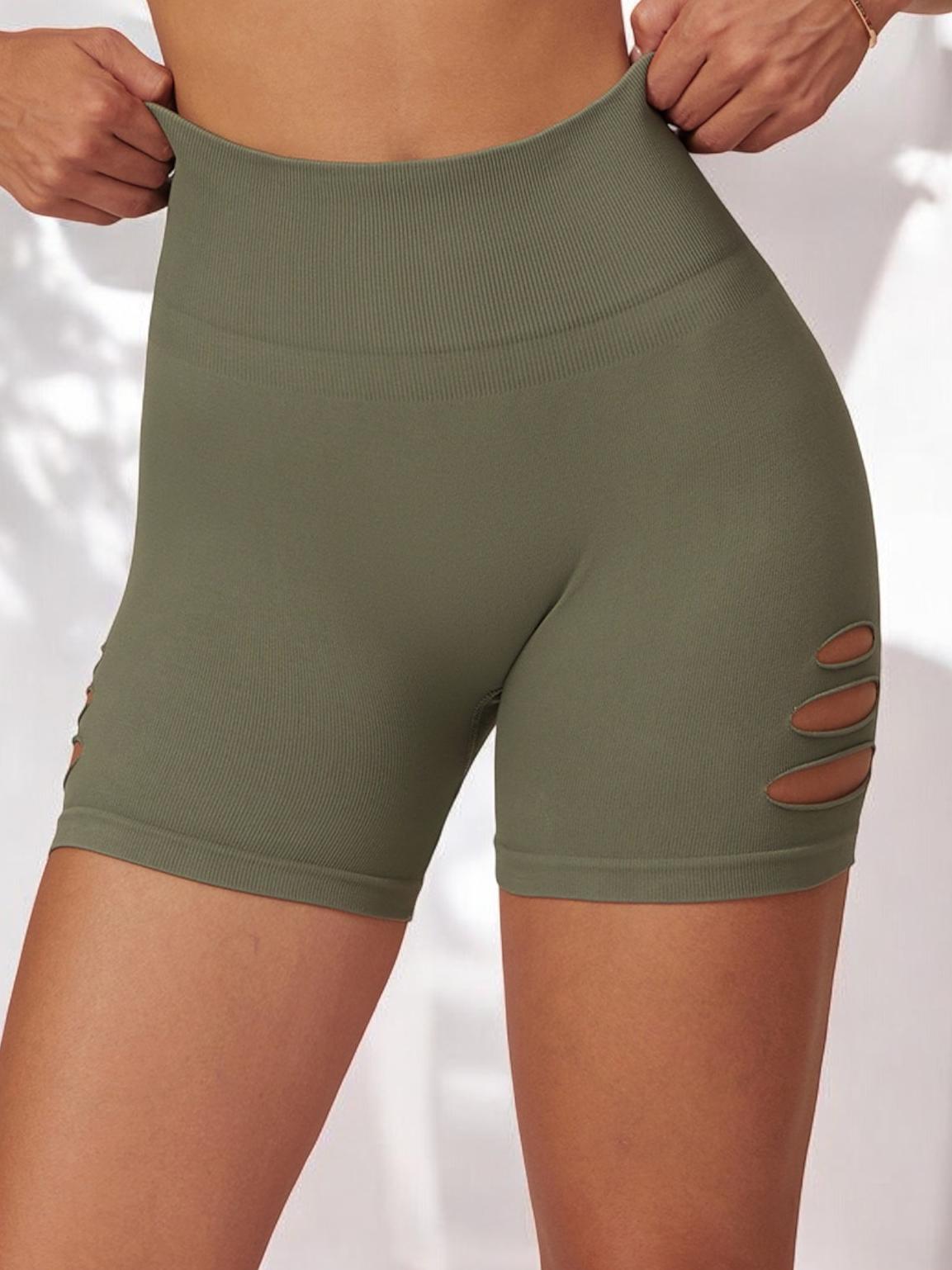 High Waist Cutout Athletic Shorts with Ribbed Stretch Fit