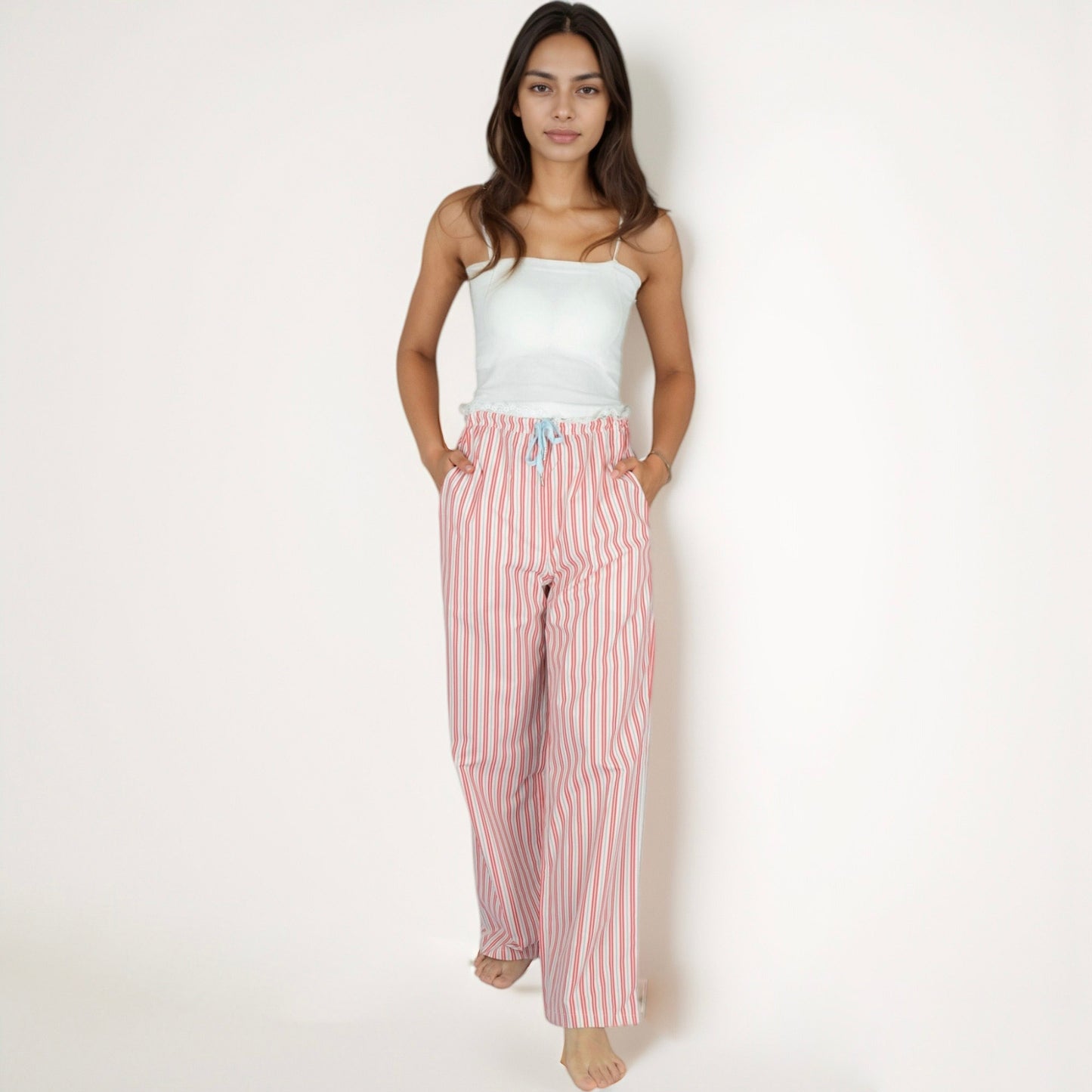 Anna-Kaci Lounge Women's Vertical Stripe Lounge Pants with Drawstring Waist and Relaxed Fit