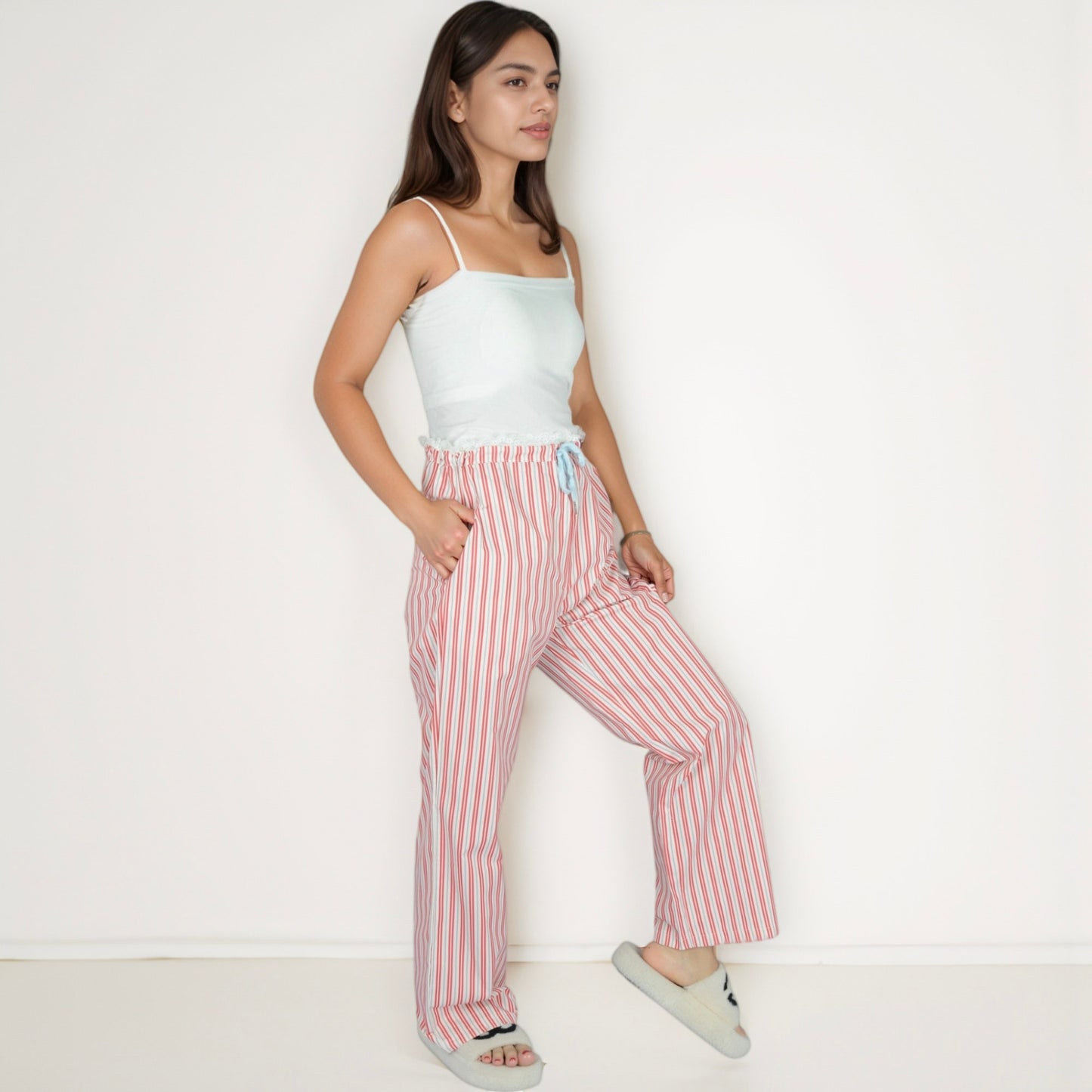 Anna-Kaci Lounge Women's Vertical Stripe Lounge Pants with Drawstring Waist and Relaxed Fit