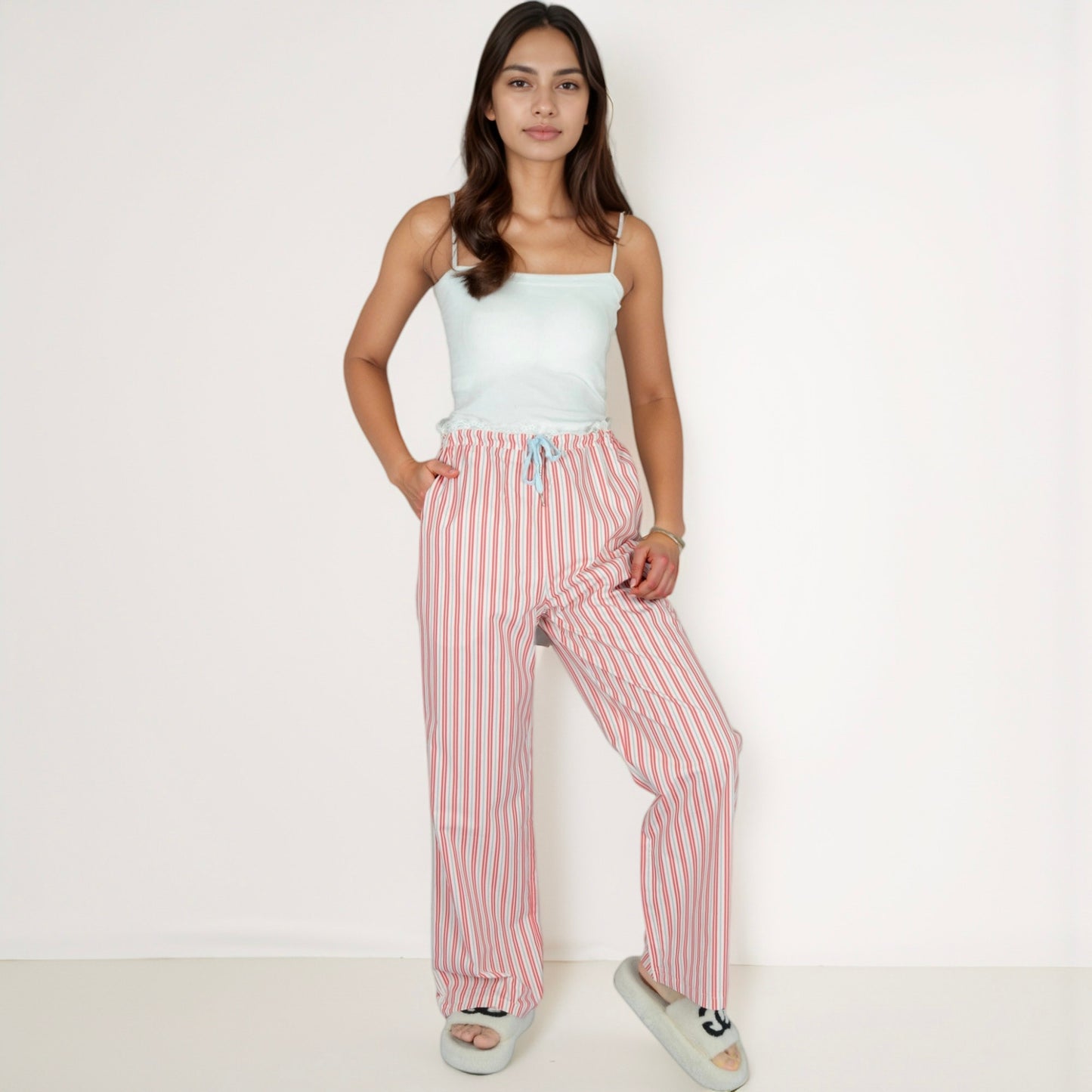 Anna-Kaci Lounge Women's Vertical Stripe Lounge Pants with Drawstring Waist and Relaxed Fit