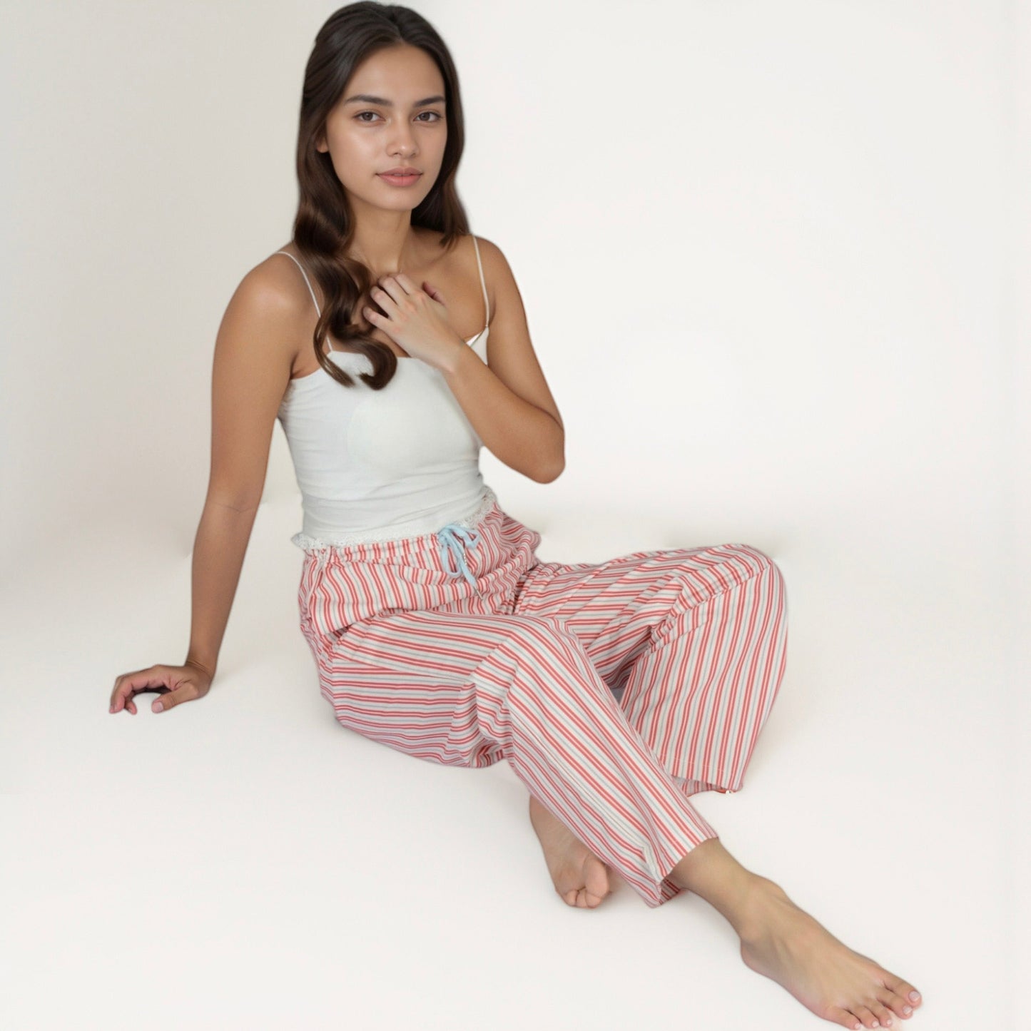 Anna-Kaci Lounge Women's Vertical Stripe Lounge Pants with Drawstring Waist and Relaxed Fit