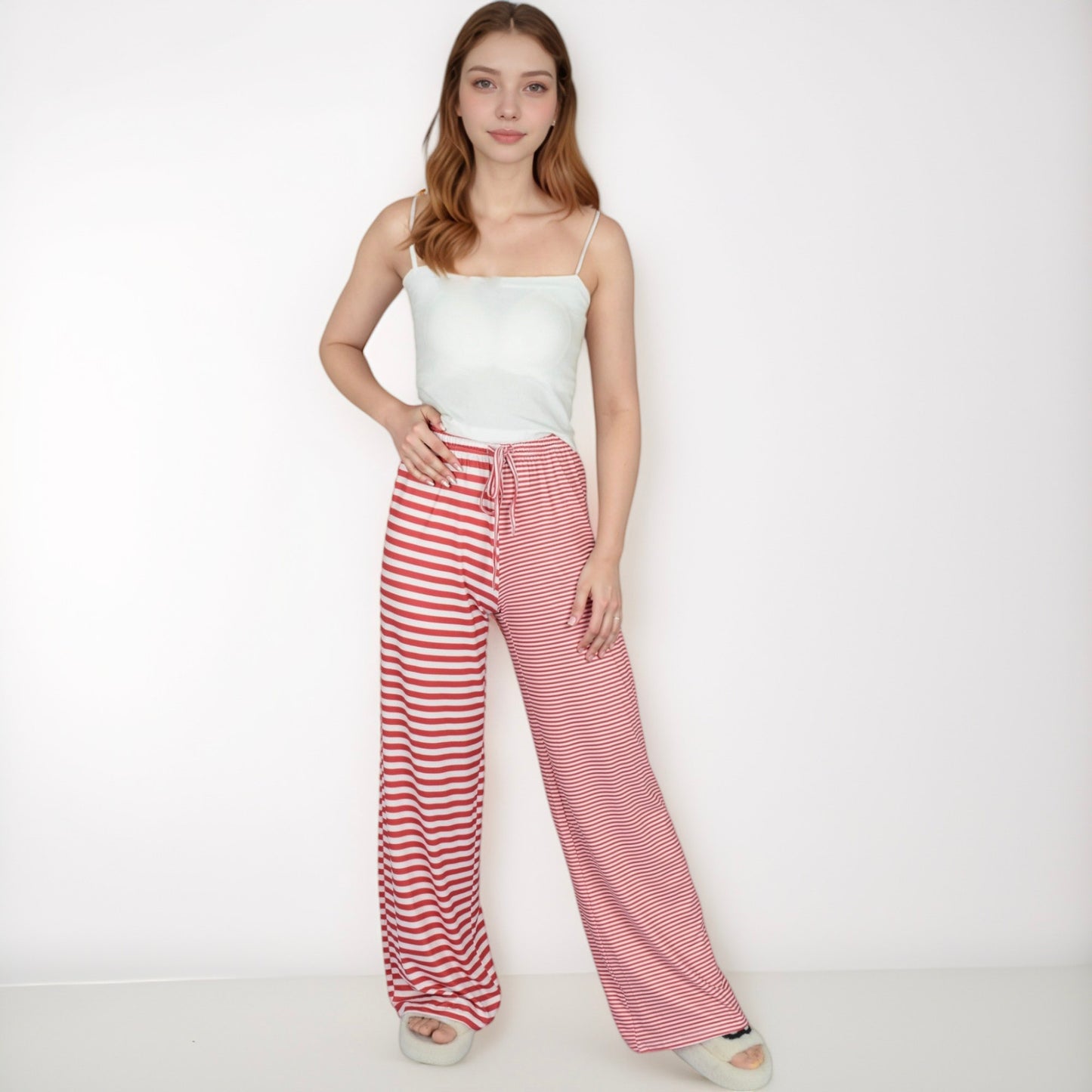 Anna-Kaci Lounge Women's Striped Drawstring Lounge Pants with Wide Leg and Soft Stretch Fabric