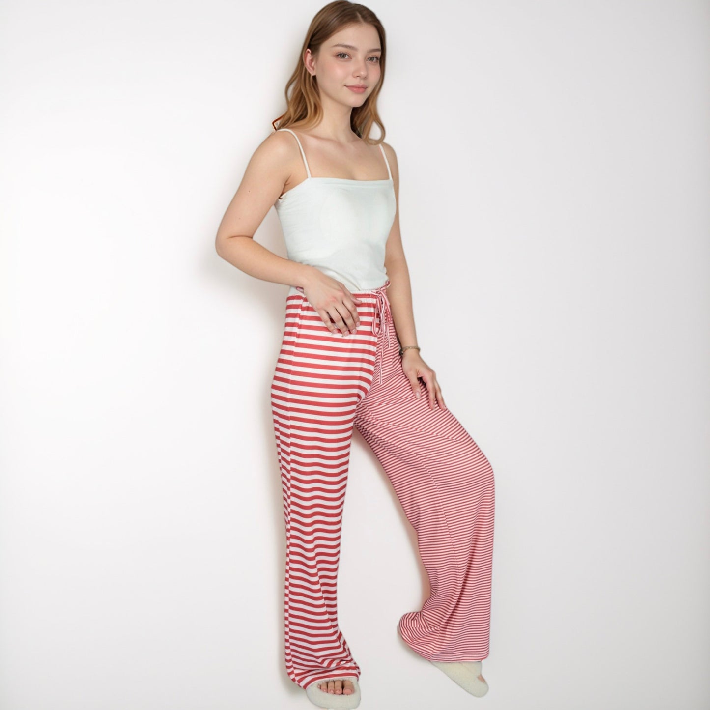 Anna-Kaci Lounge Women's Striped Drawstring Lounge Pants with Wide Leg and Soft Stretch Fabric