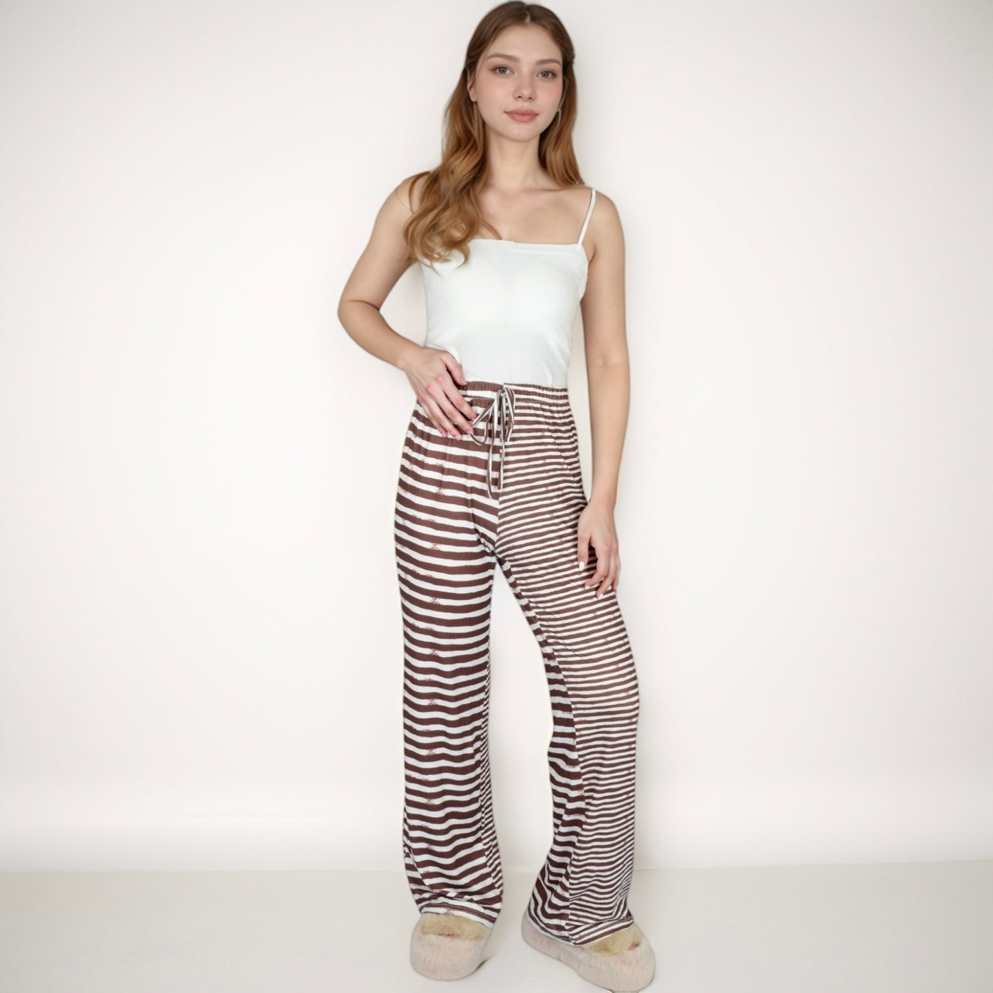 Anna-Kaci Lounge Women's Striped Drawstring Lounge Pants with Wide Leg and Soft Stretch Fabric