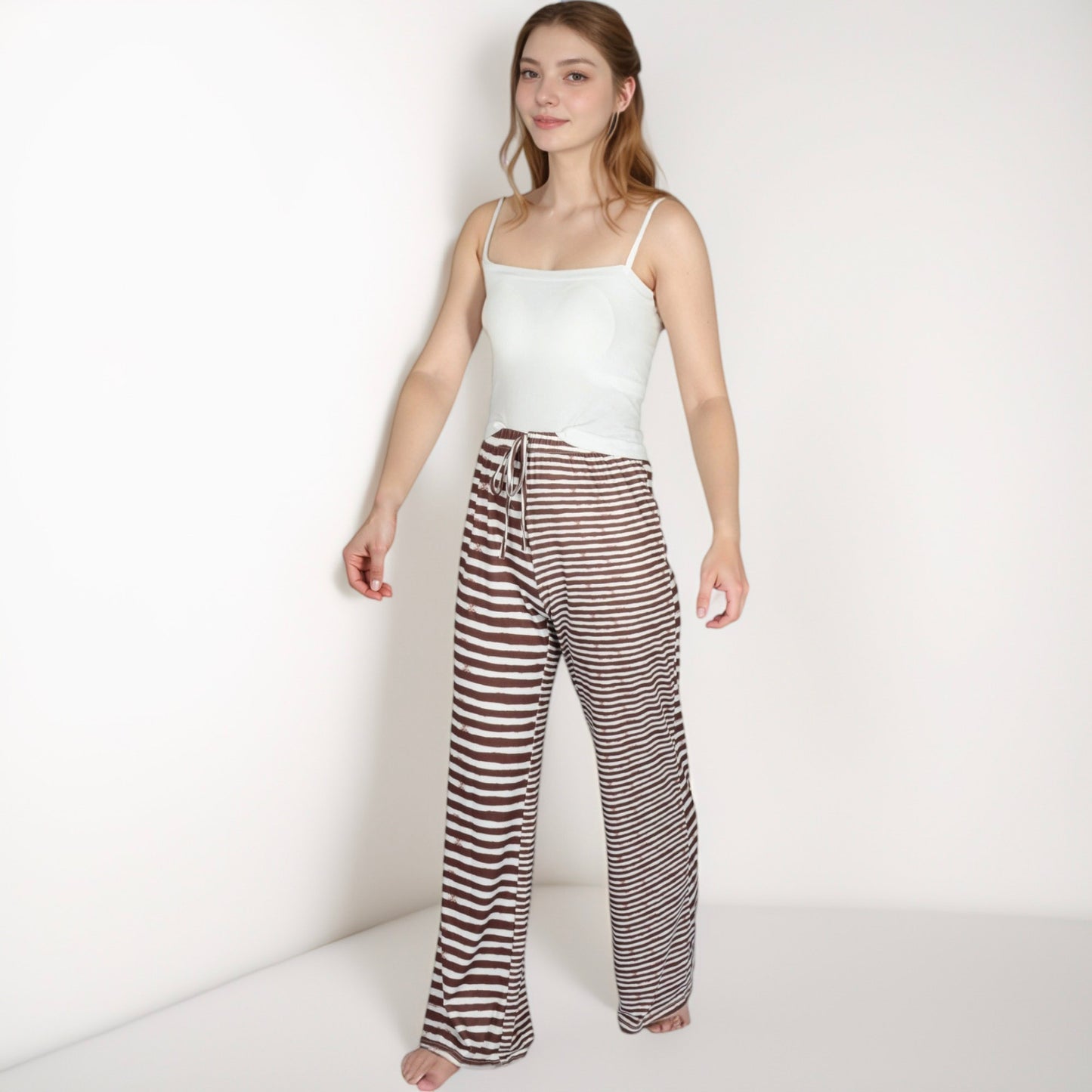 Anna-Kaci Lounge Women's Striped Drawstring Lounge Pants with Wide Leg and Soft Stretch Fabric