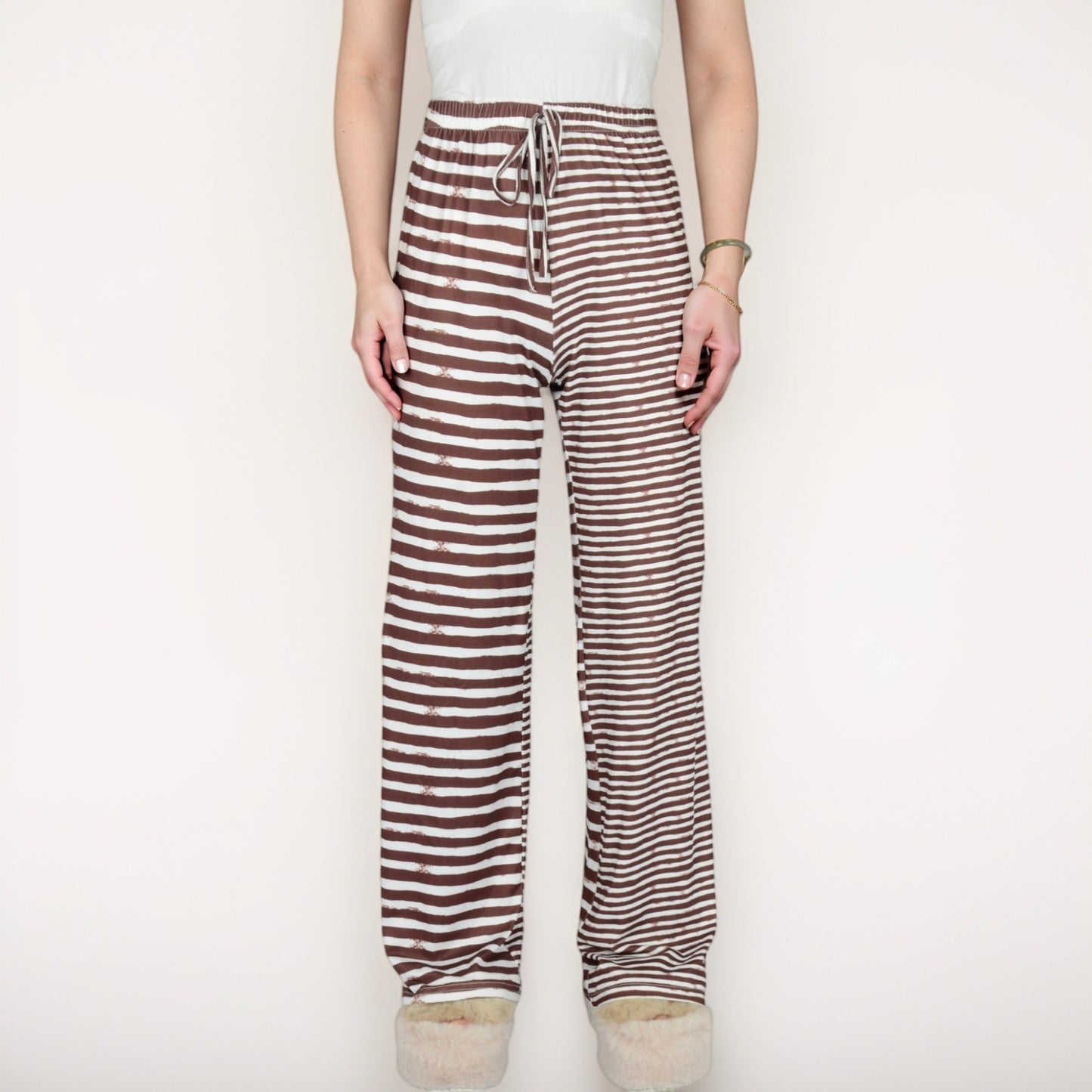 Anna-Kaci Lounge Women's Striped Drawstring Lounge Pants with Wide Leg and Soft Stretch Fabric