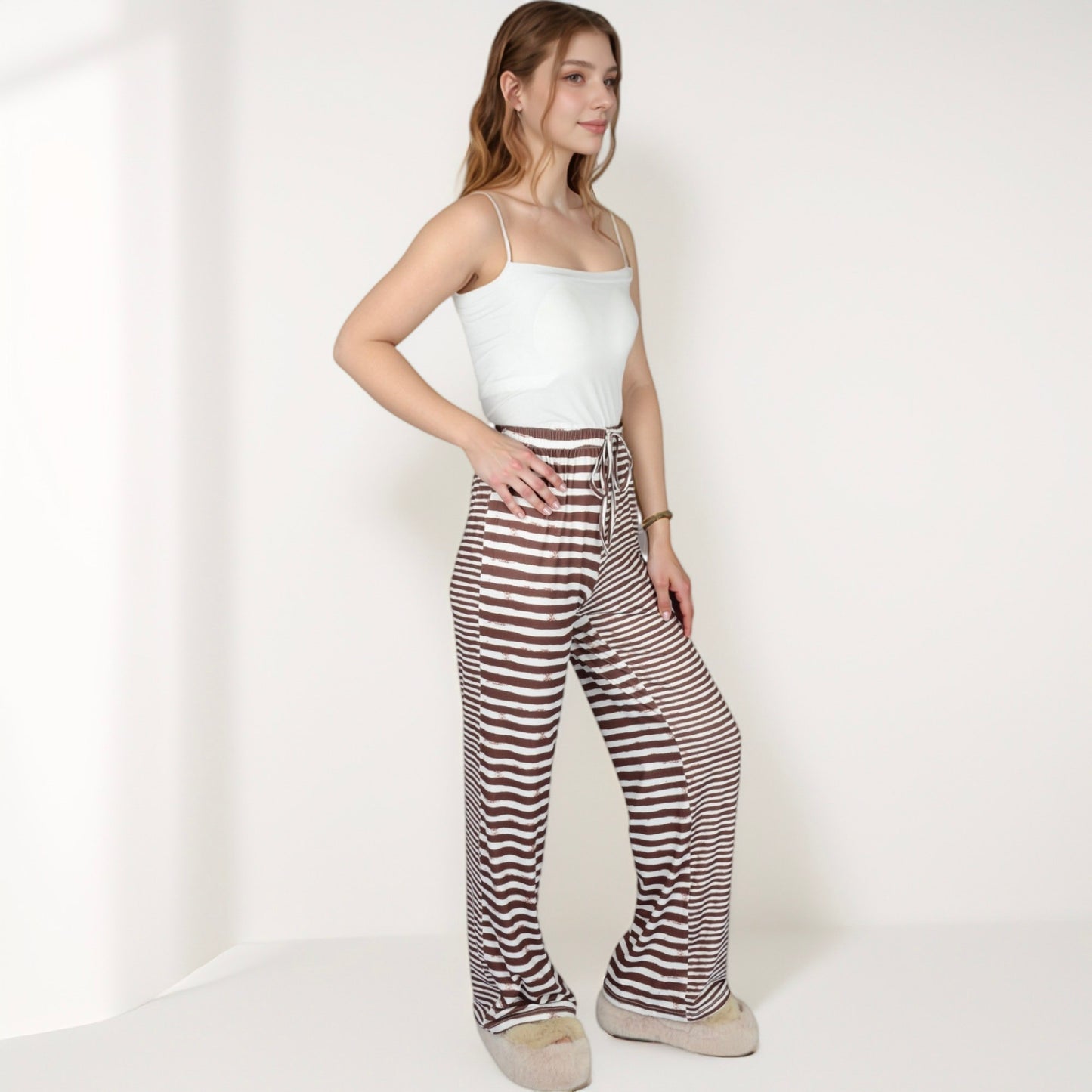 Anna-Kaci Lounge Women's Striped Drawstring Lounge Pants with Wide Leg and Soft Stretch Fabric