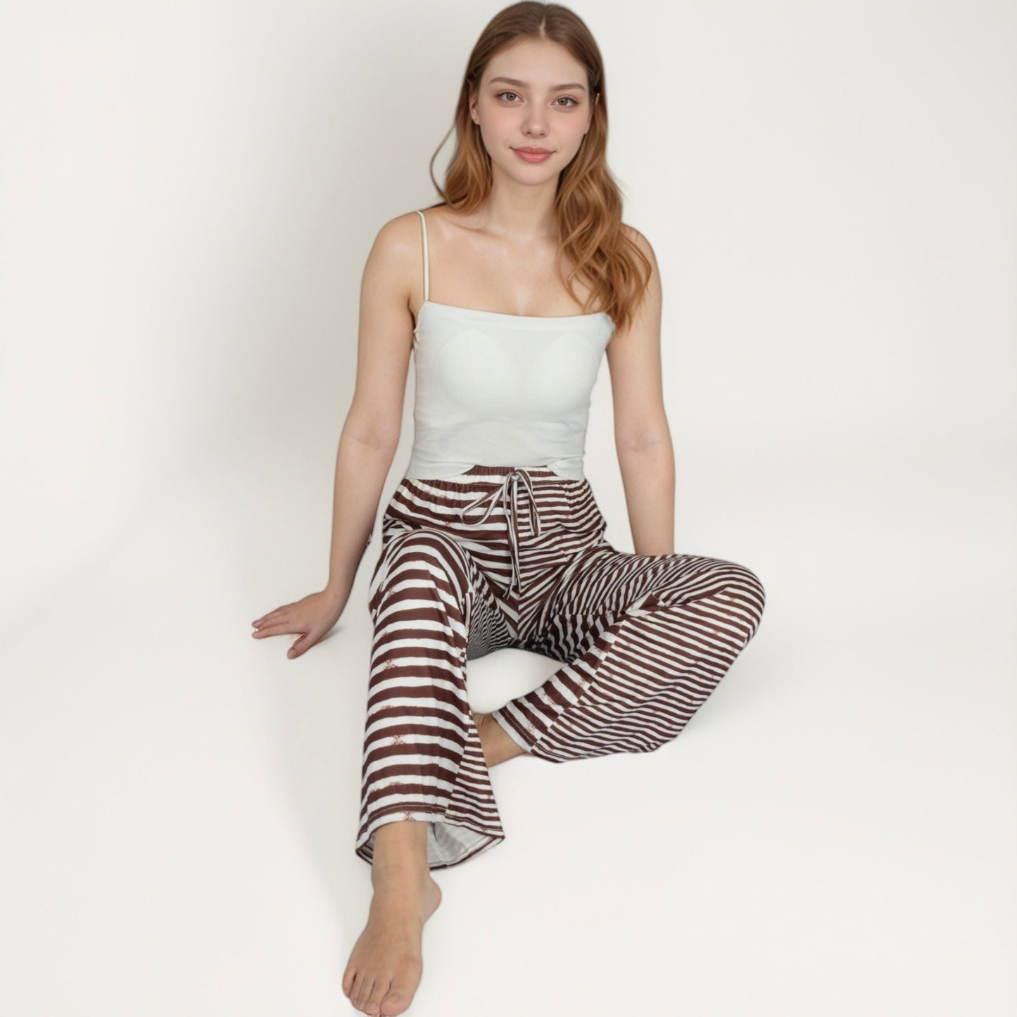 Anna-Kaci Lounge Women's Striped Drawstring Lounge Pants with Wide Leg and Soft Stretch Fabric