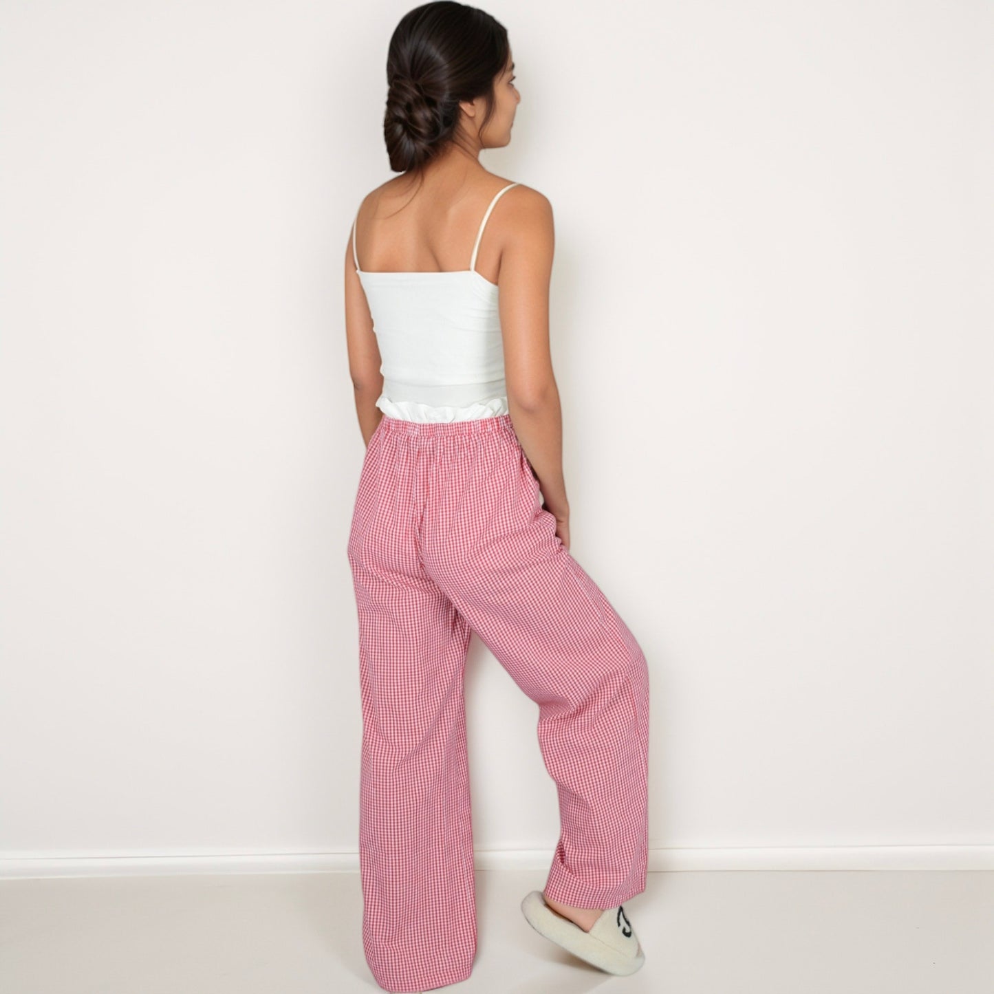 Anna-Kaci Lounge Women's Gingham Print Lounge Pants with Elastic Drawstring Waist and Relaxed Straight Leg Fit