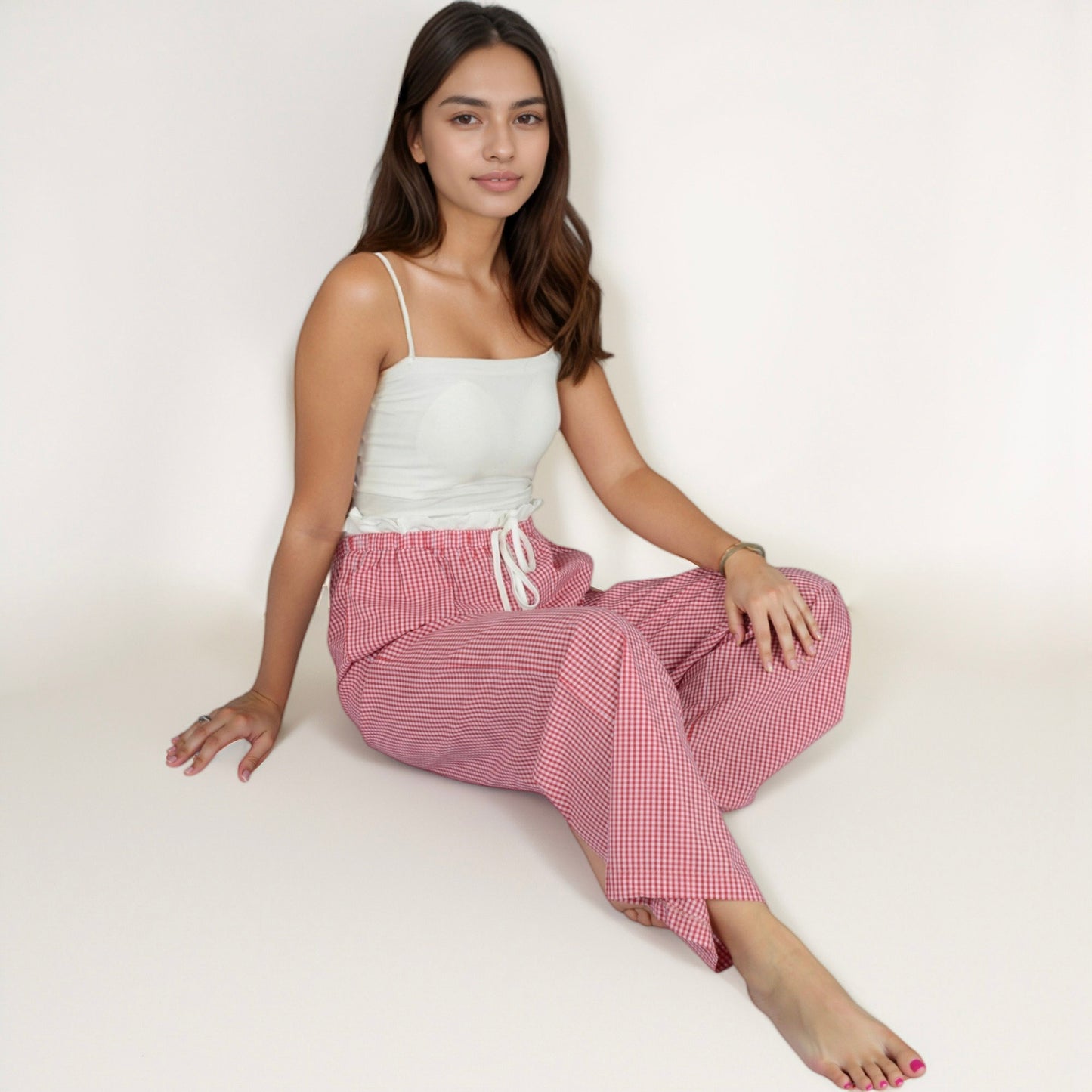Anna-Kaci Lounge Women's Gingham Print Lounge Pants with Elastic Drawstring Waist and Relaxed Straight Leg Fit