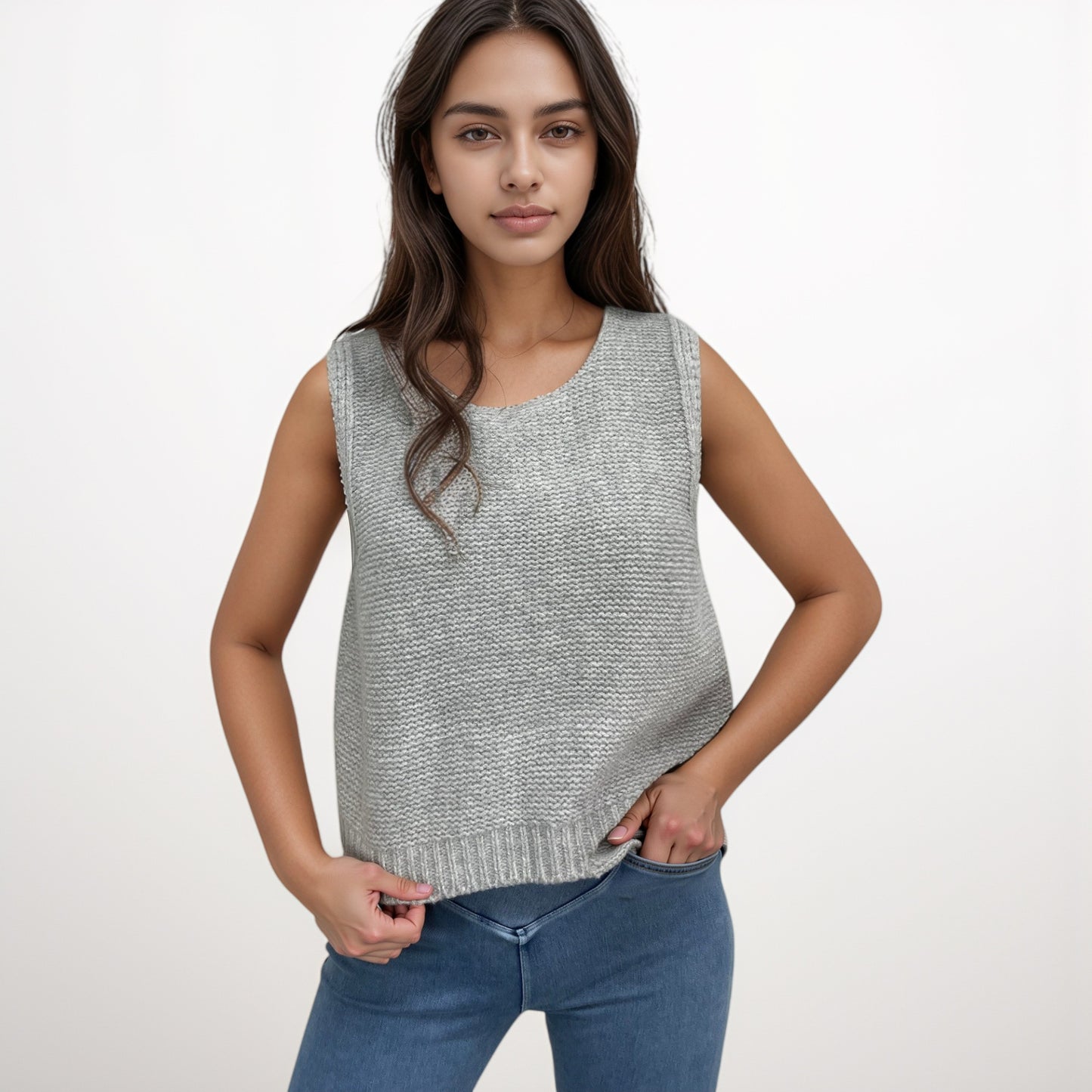 Anna-Kaci Women's Sleeveless Knit Vest with Back Bow Tie Accents and Open Back Detail