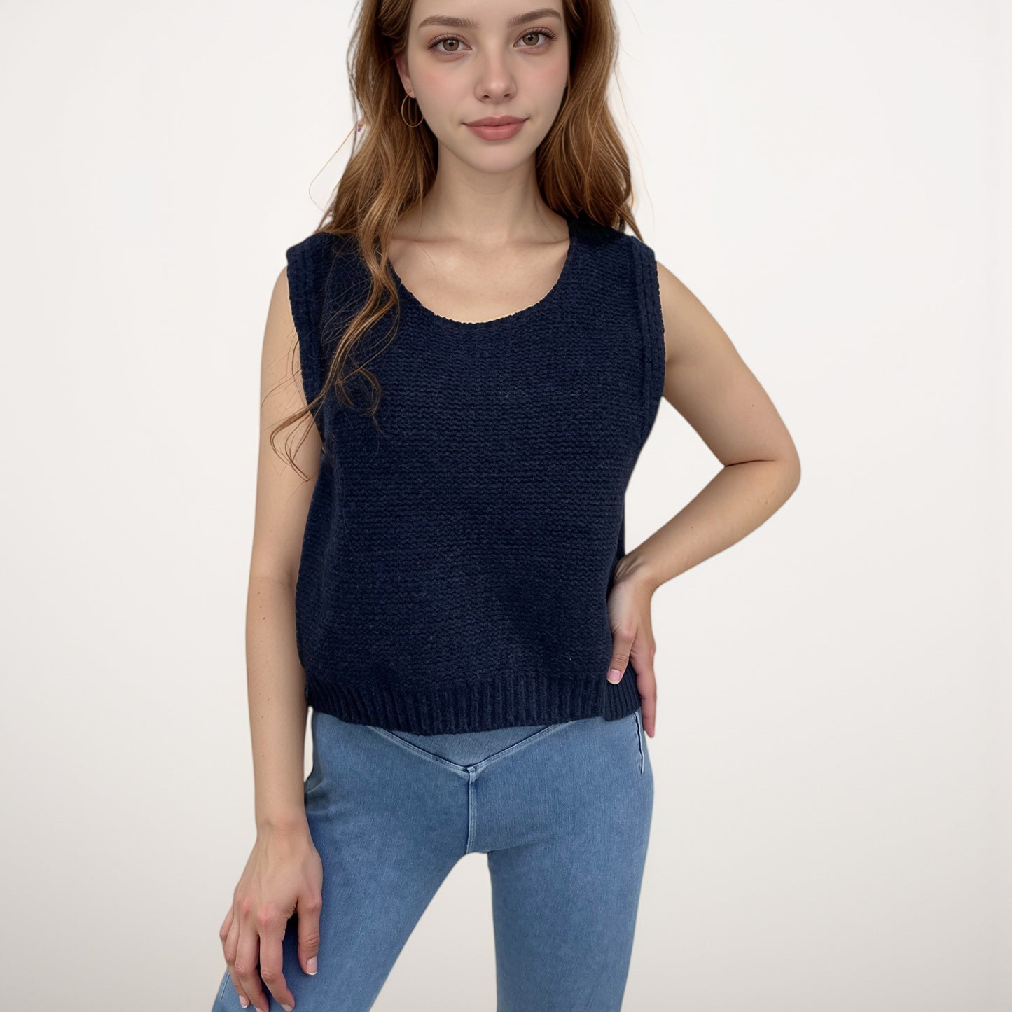 Anna-Kaci Women's Sleeveless Knit Vest with Back Bow Tie Accents and Open Back Detail