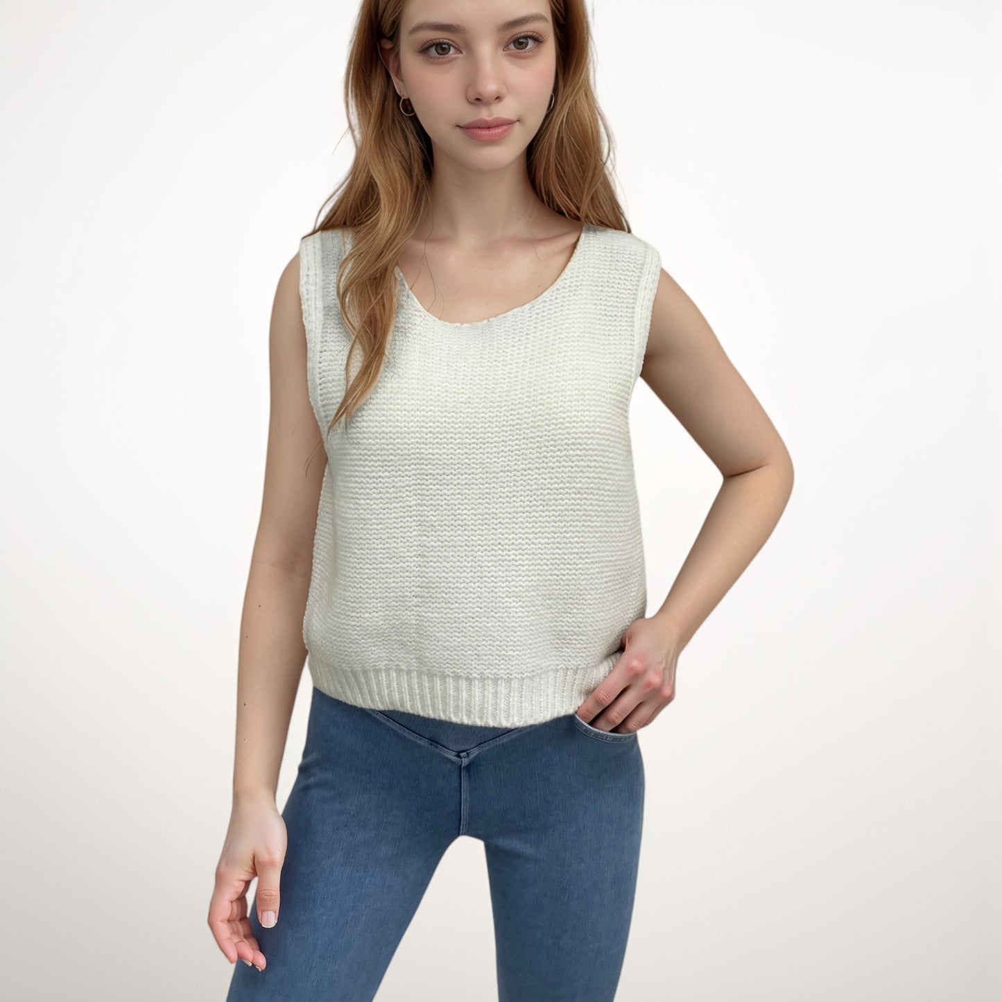Anna-Kaci Women's Sleeveless Knit Vest with Back Bow Tie Accents and Open Back Detail