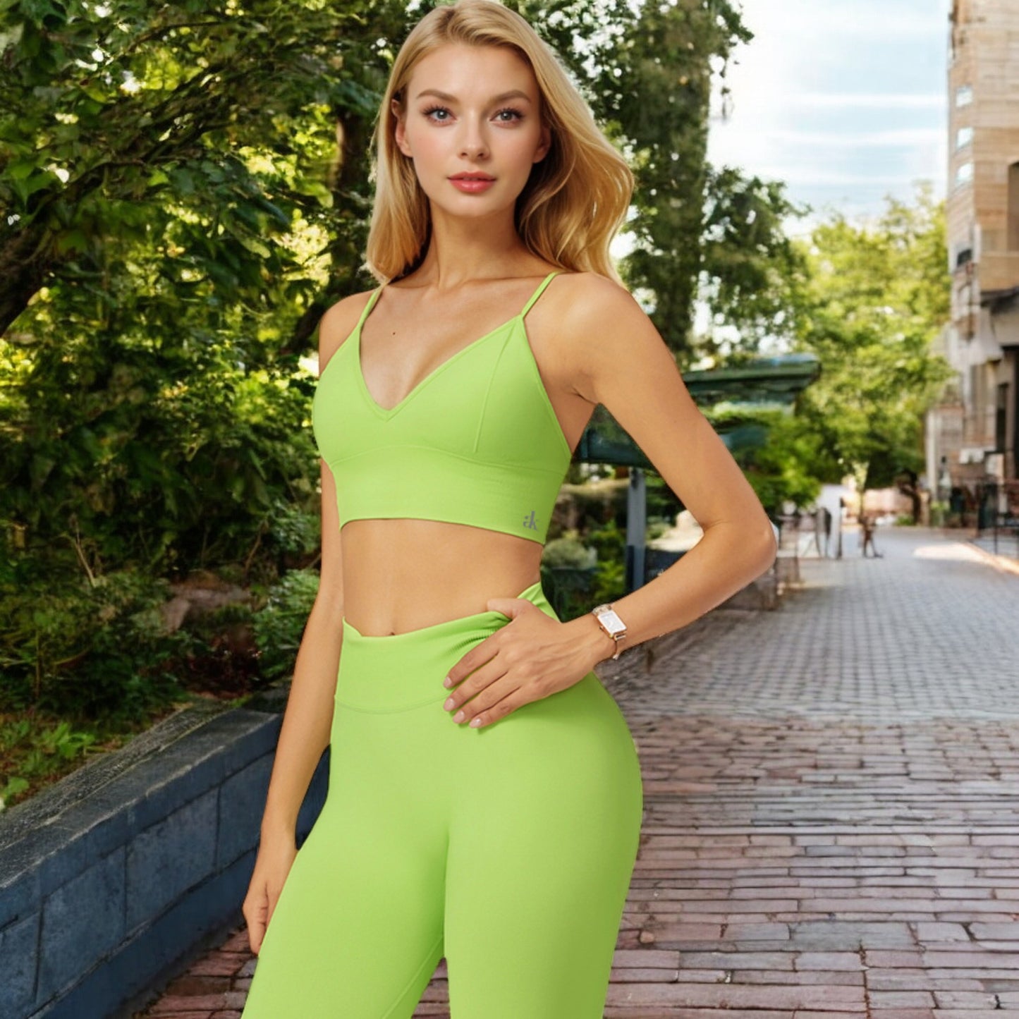 Anna-Kaci Women's V-Neck Longline Sports Bra with Adjustable Spaghetti Straps