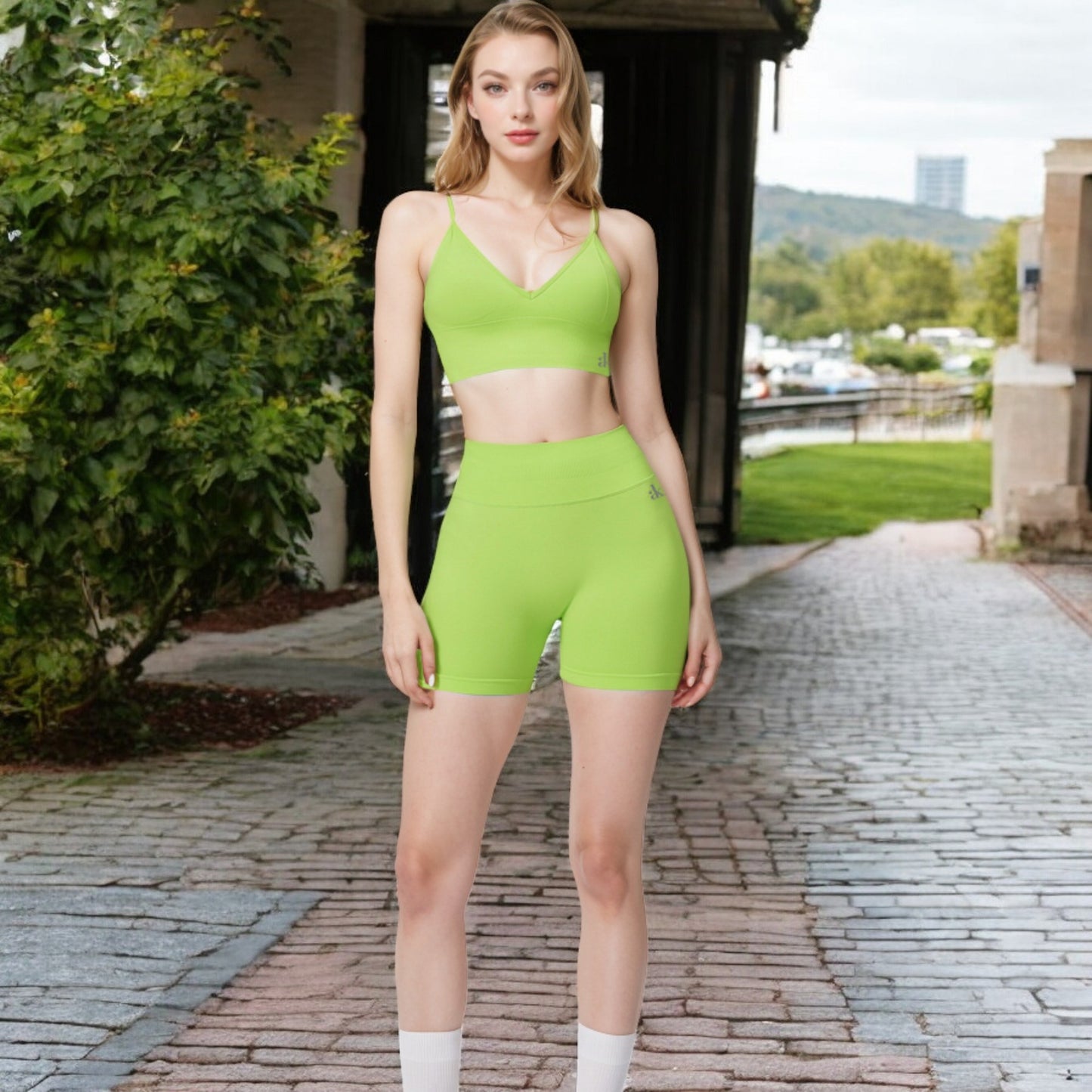 Anna-Kaci Women's V-Neck Longline Sports Bra with Adjustable Spaghetti Straps