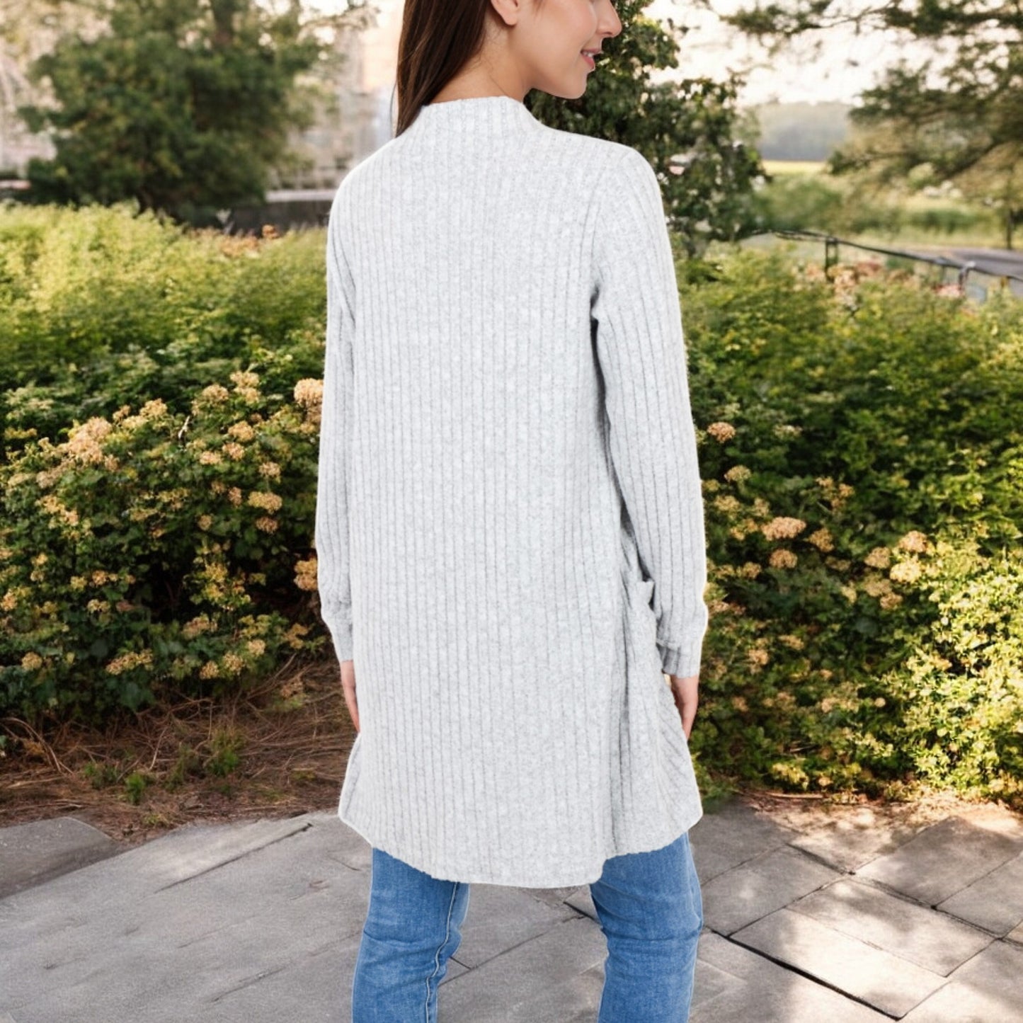 Anna-Kaci Women's Open Front Ribbed Knit Cardigan with Front Pockets