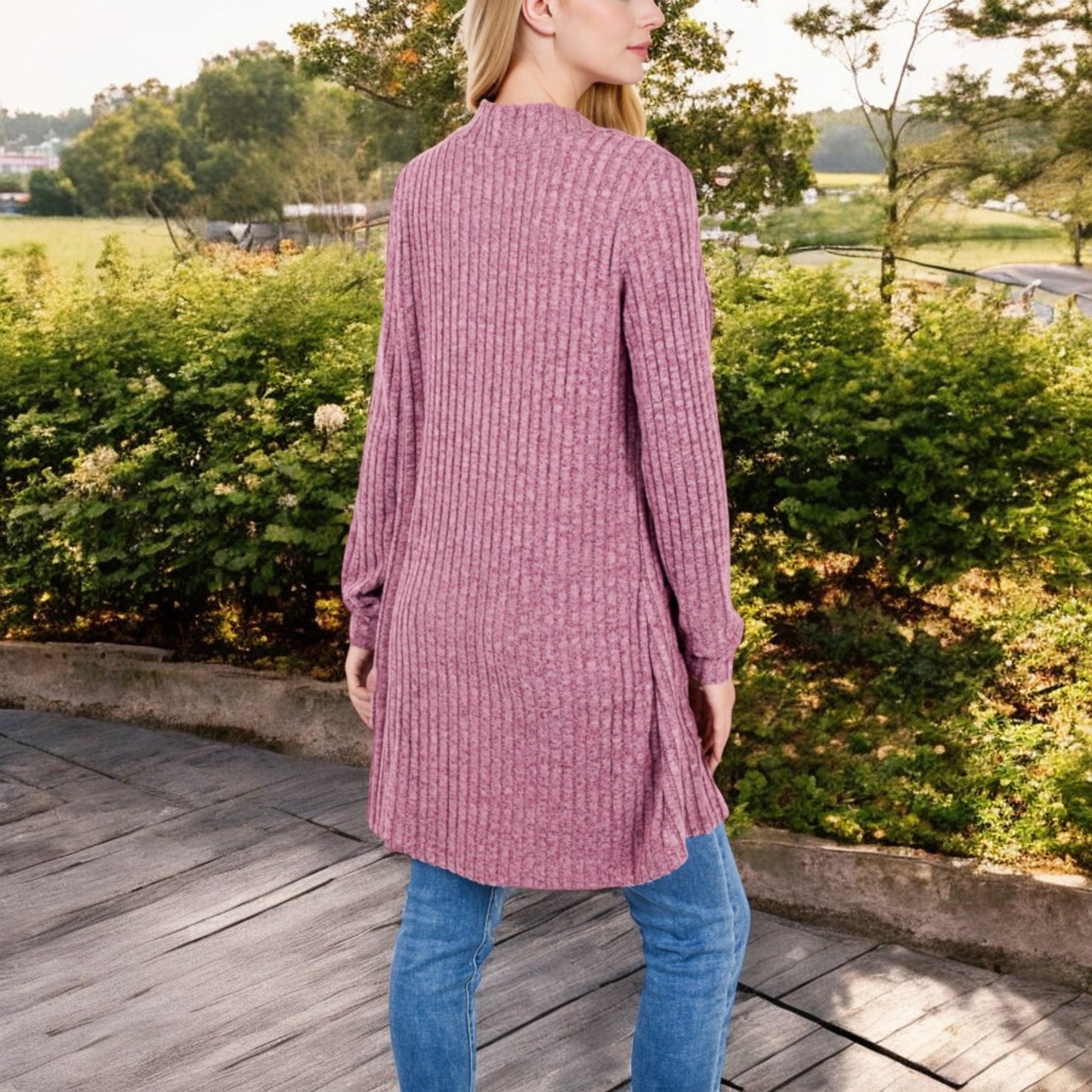 Anna-Kaci Women's Open Front Ribbed Knit Cardigan with Front Pockets