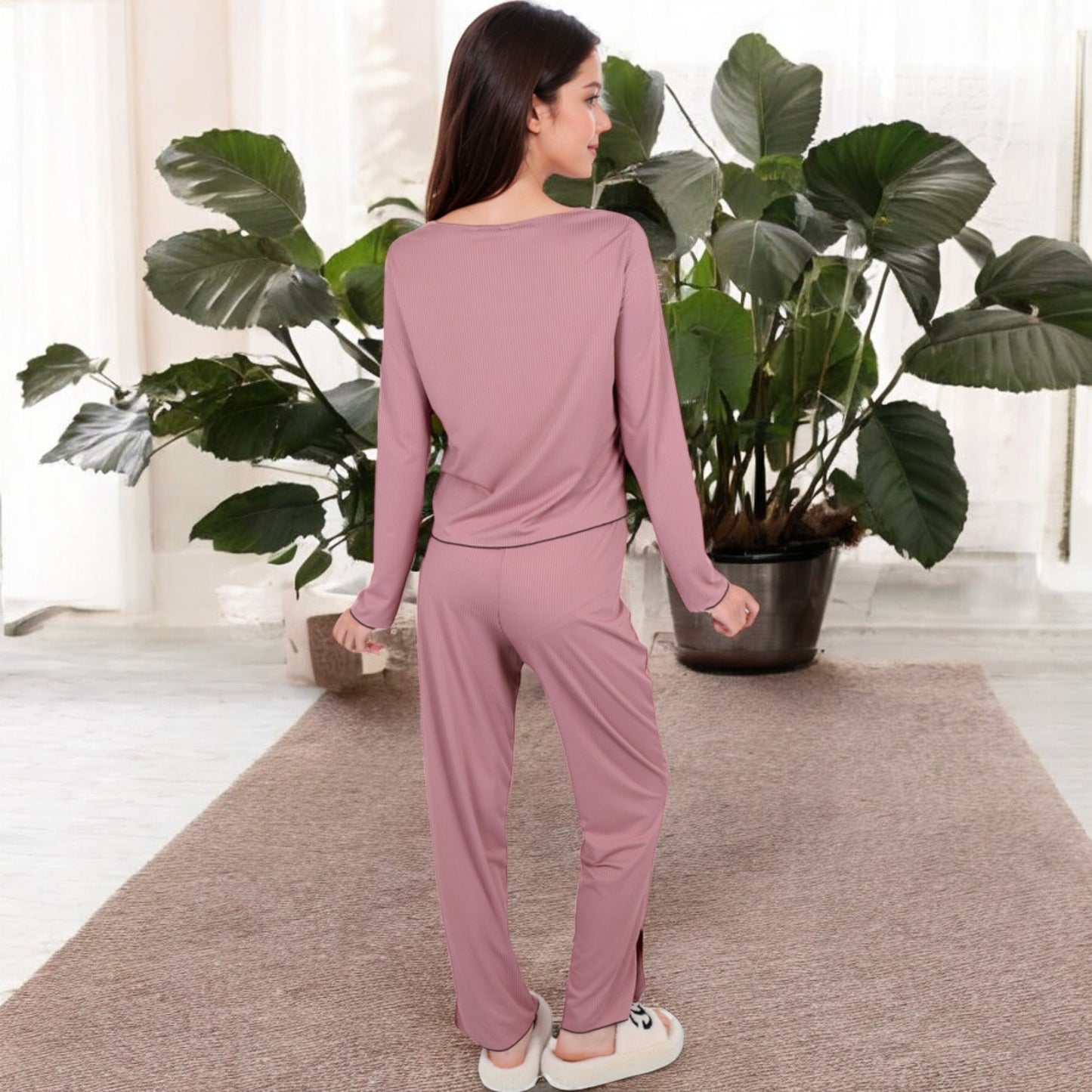 Anna-Kaci Women's Satin 2-Piece Pajama Set with Button-Up Long Sleeve Top and Relaxed Fit Pants