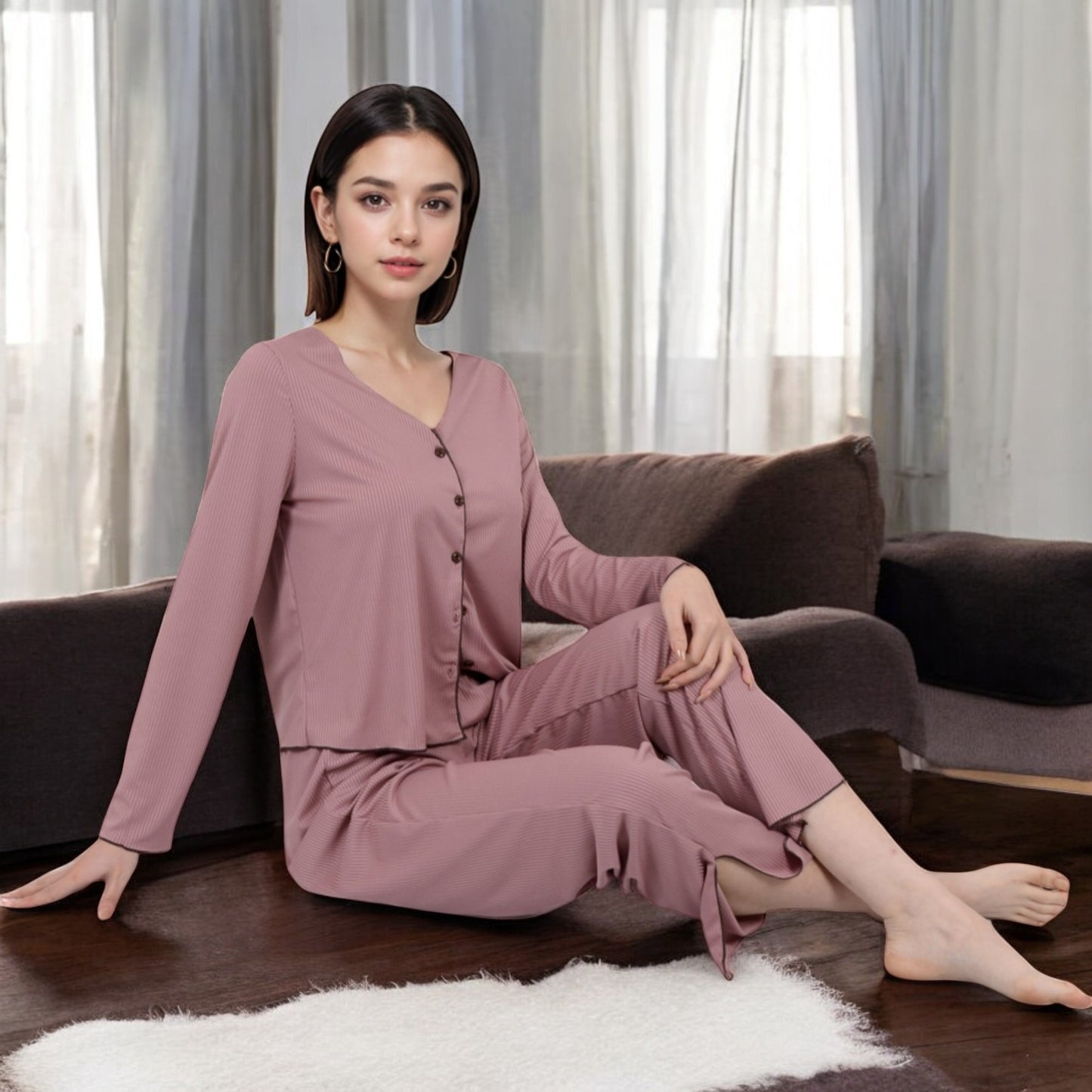 Anna-Kaci Women's Satin 2-Piece Pajama Set with Button-Up Long Sleeve Top and Relaxed Fit Pants