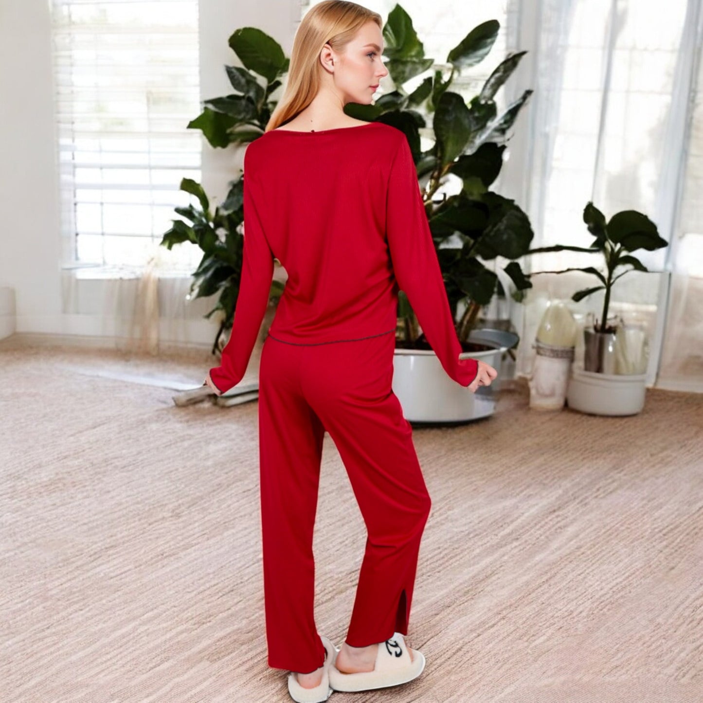 Anna-Kaci Women's Satin 2-Piece Pajama Set with Button-Up Long Sleeve Top and Relaxed Fit Pants