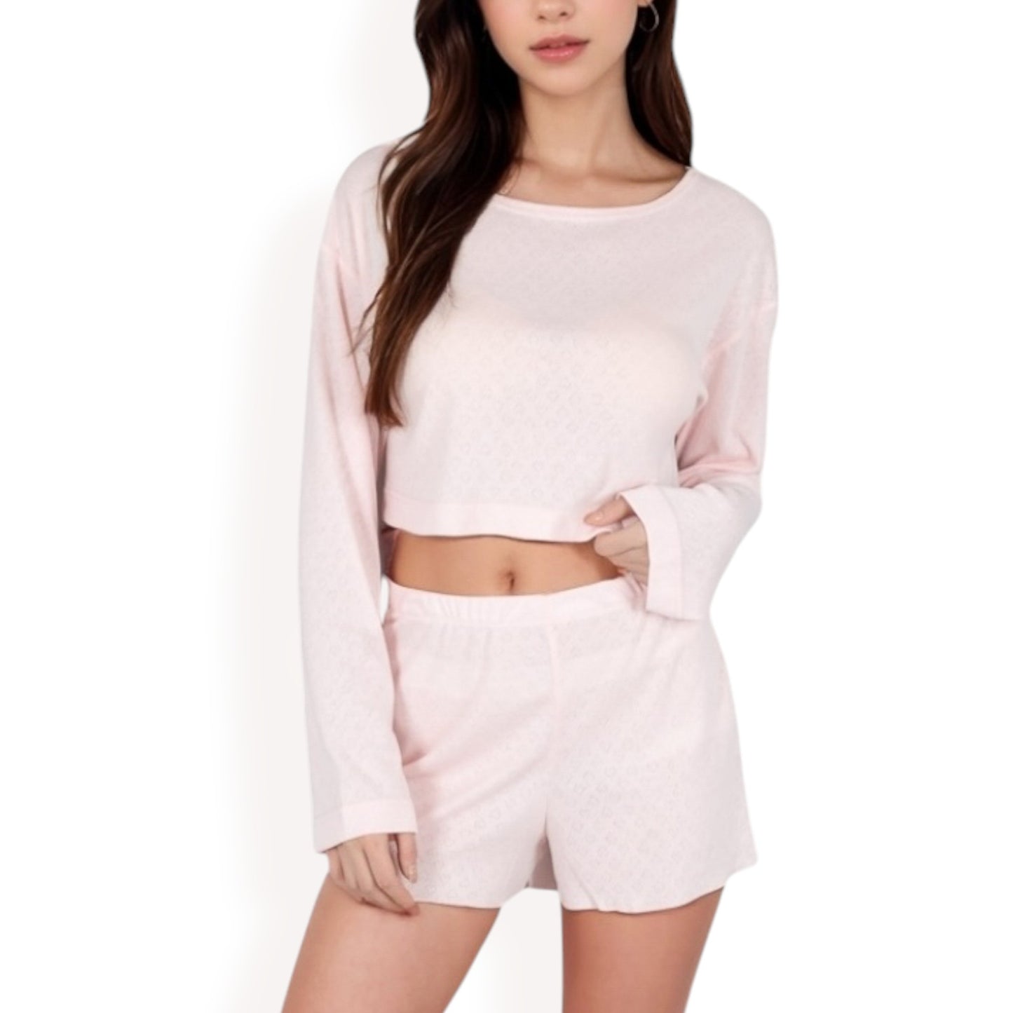 Anna-Kaci Women's Long Sleeve Crop Top and Elastic Waist Lounge Shorts Set
