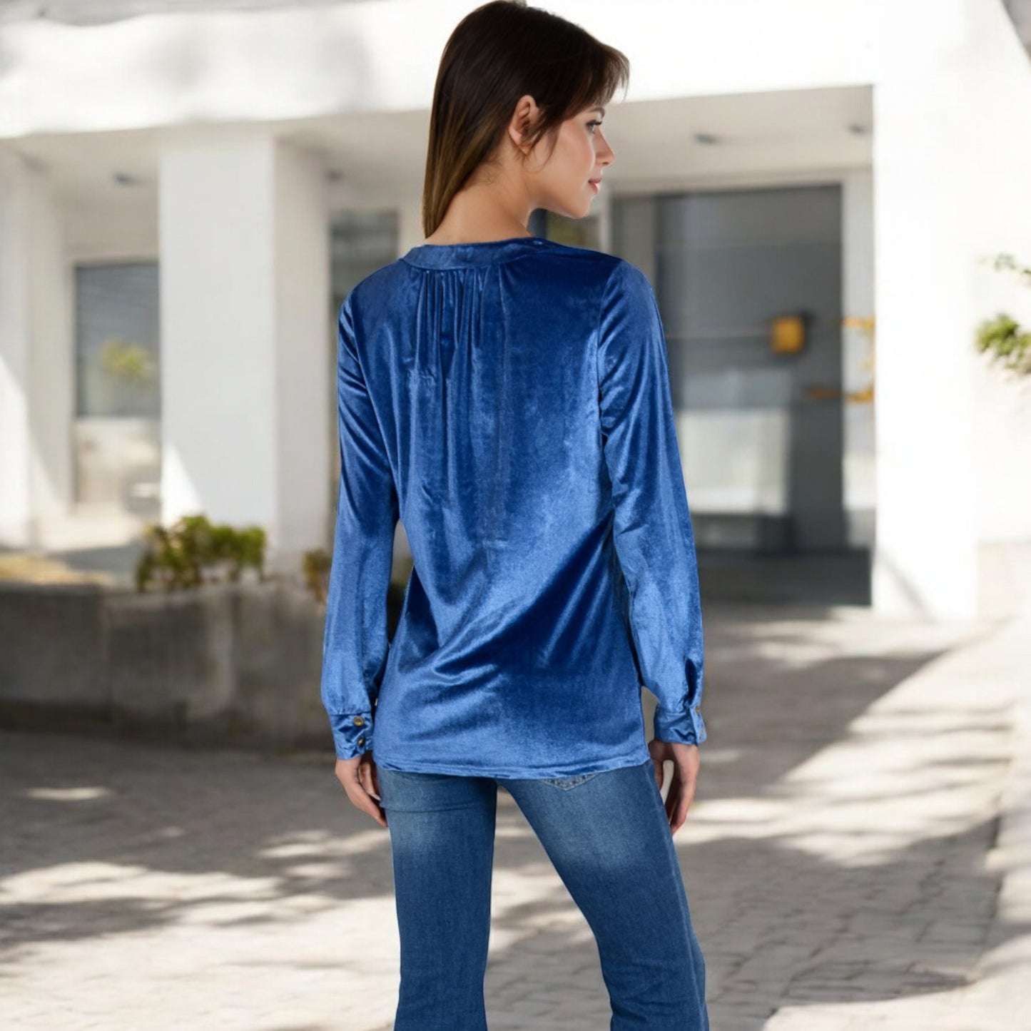 Anna-Kaci Women's Velvet Button-Down Shirt with Chest Pocket