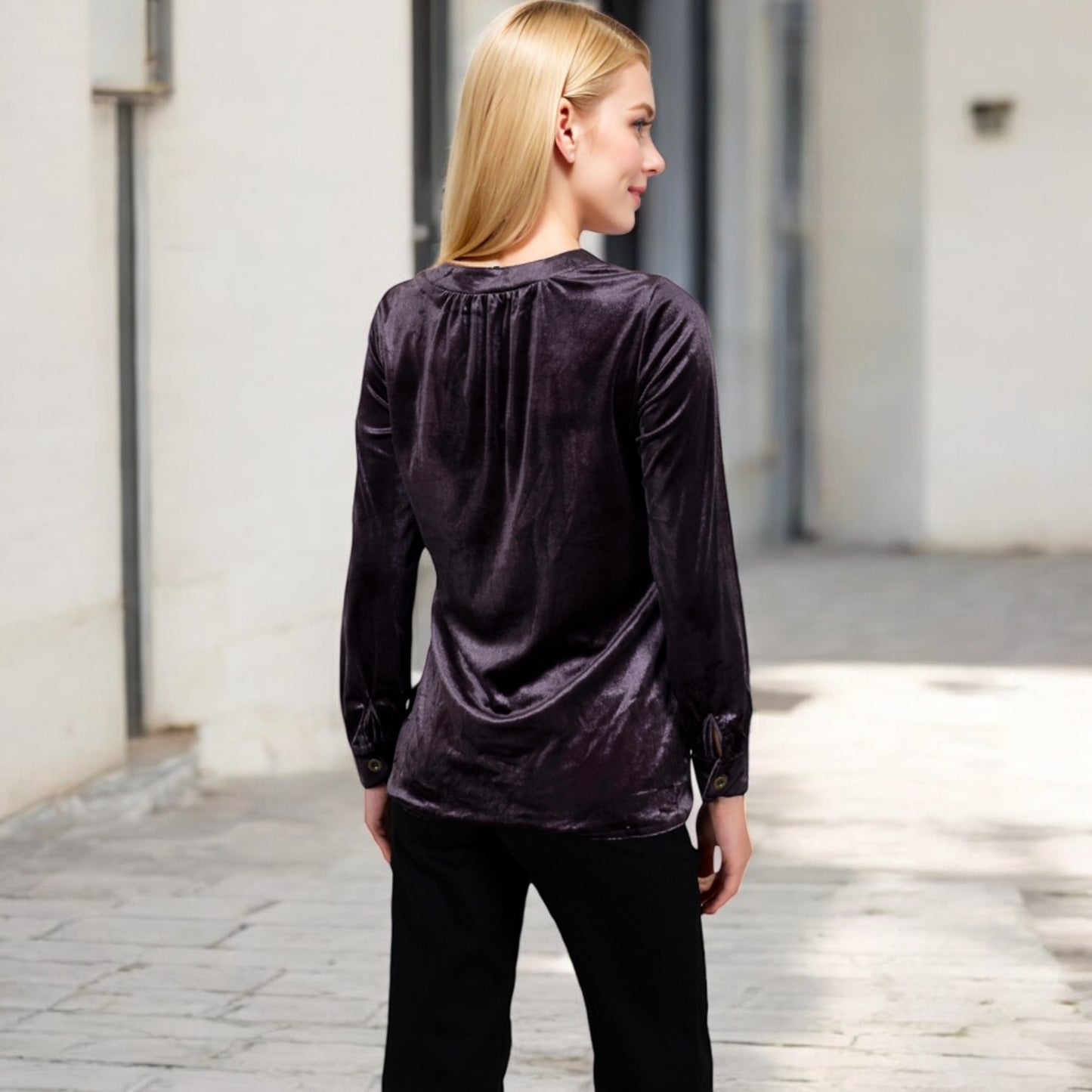 Anna-Kaci Women's Velvet Button-Down Shirt with Chest Pocket