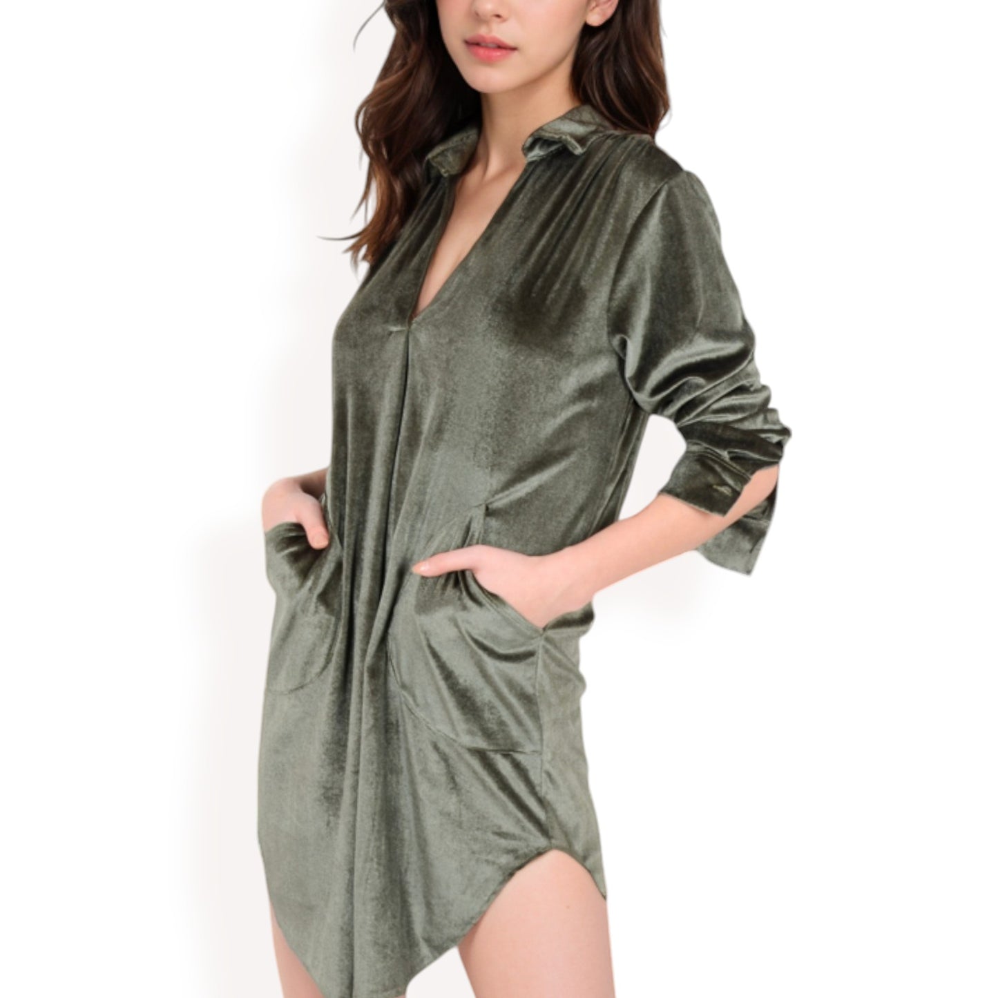 Anna-Kaci Women's Velvet V-Neck Mini Dress with Side Pockets