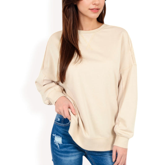 Anna-Kaci Women's Long Sleeve Oversized Crewneck Sweatshirt with Drop Shoulders