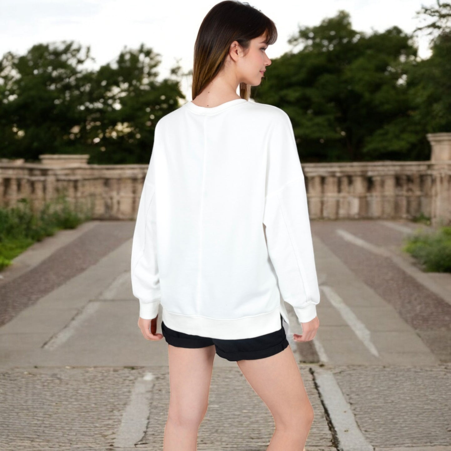 Anna-Kaci Women's Long Sleeve Oversized Crewneck Sweatshirt with Drop Shoulders