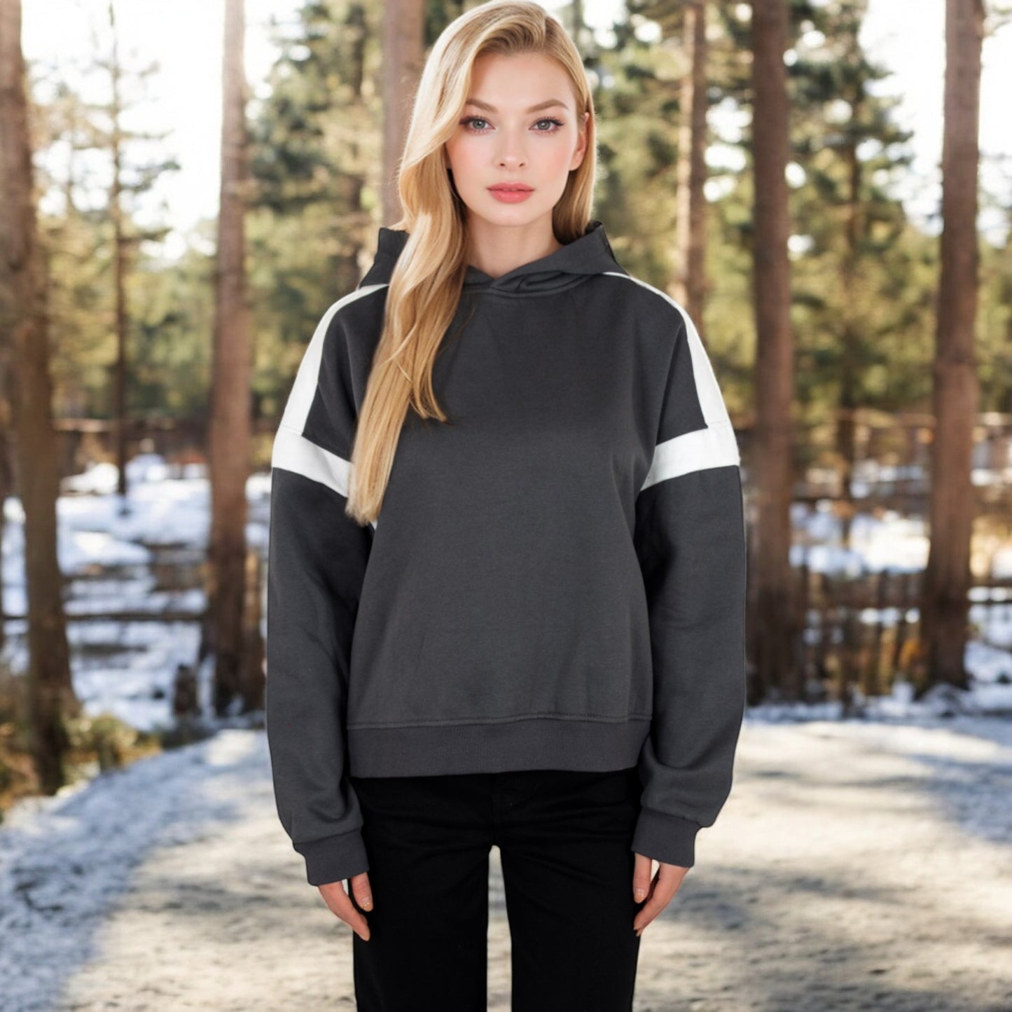 Anna-Kaci Women's Oversized Hoodie with Contrast Shoulder Stripes