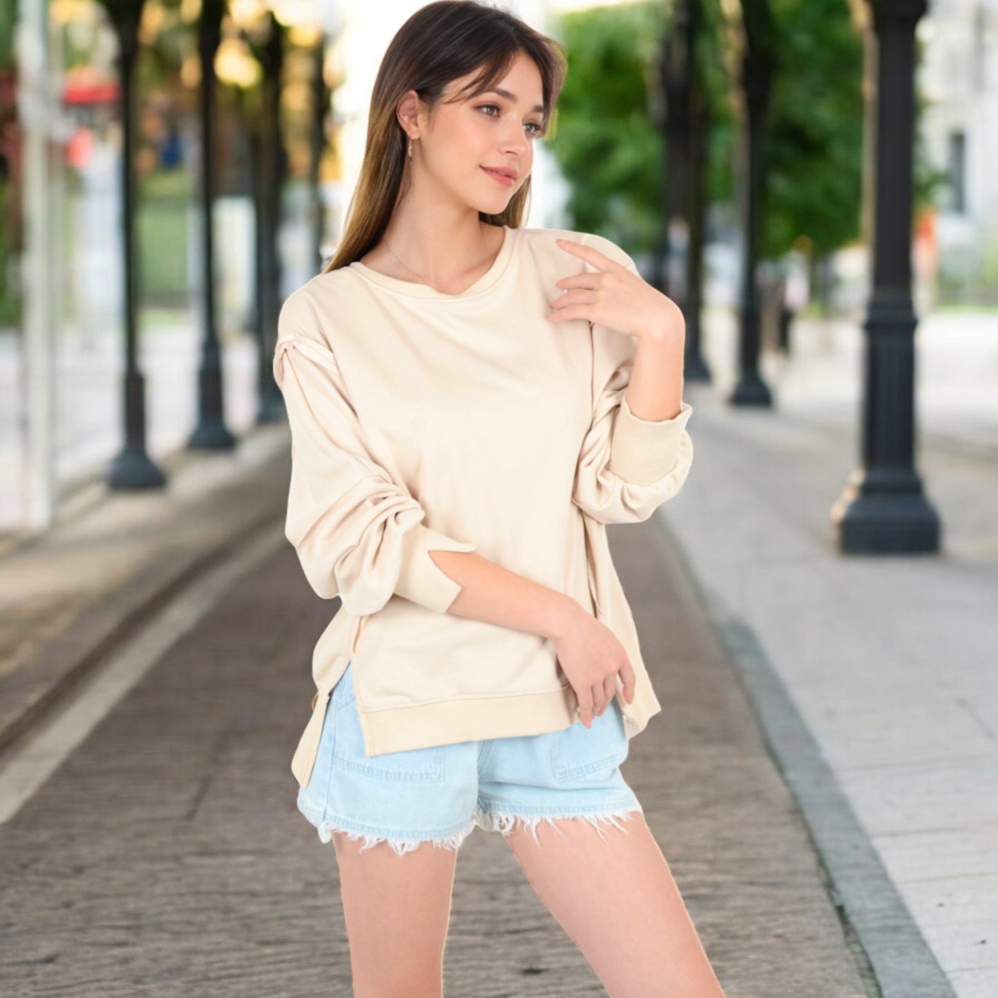 Anna-Kaci Women's Oversized Long Sleeve Pullover Sweatshirt with Drop Shoulders and Side Slits