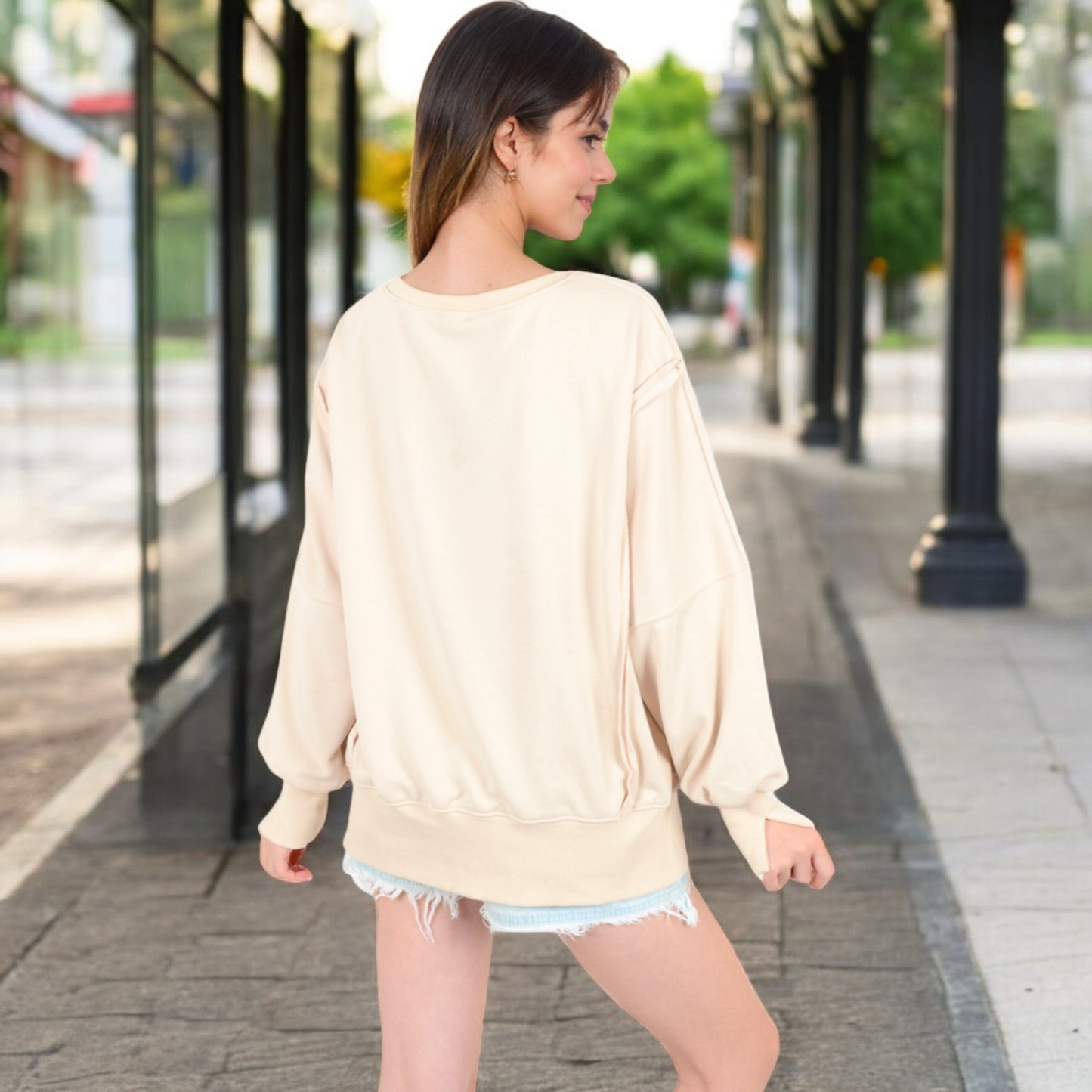 Anna-Kaci Women's Oversized Long Sleeve Pullover Sweatshirt with Drop Shoulders and Side Slits