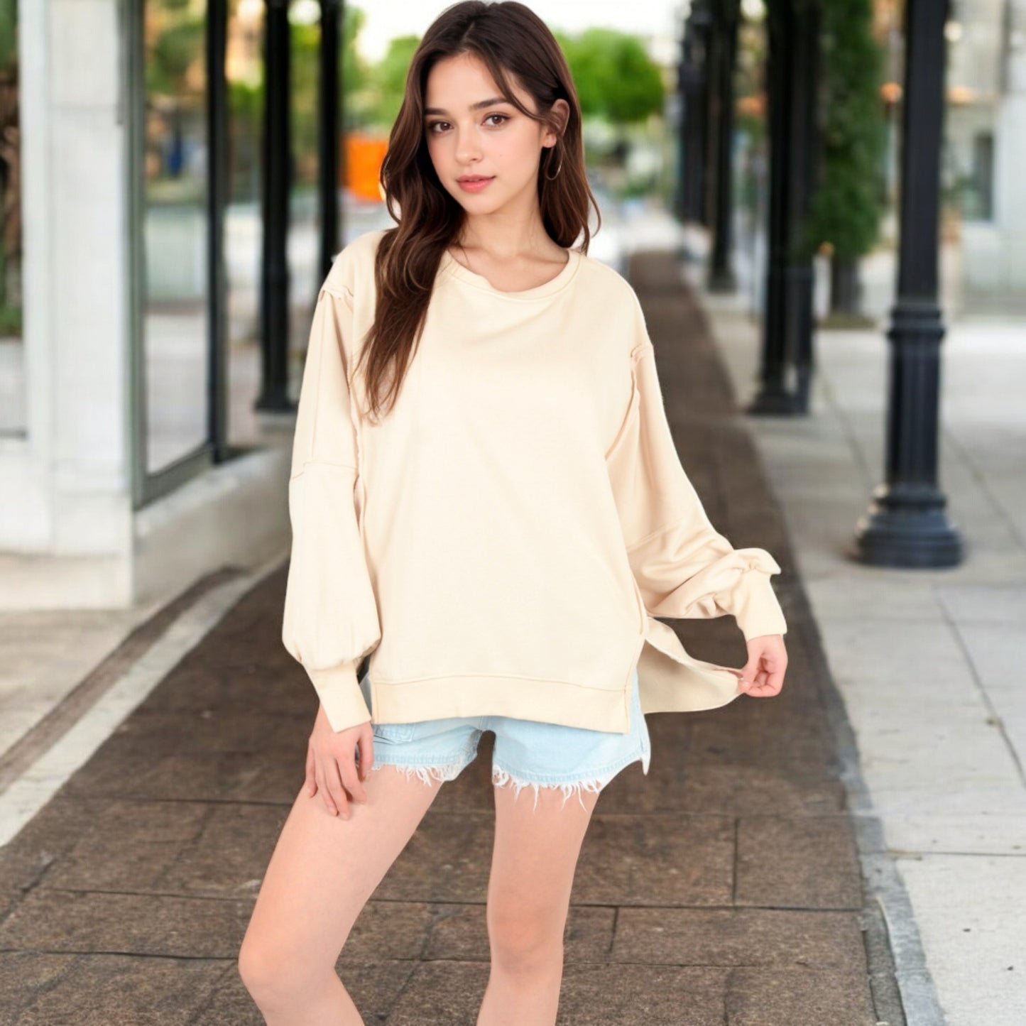 Anna-Kaci Women's Oversized Long Sleeve Pullover Sweatshirt with Drop Shoulders and Side Slits