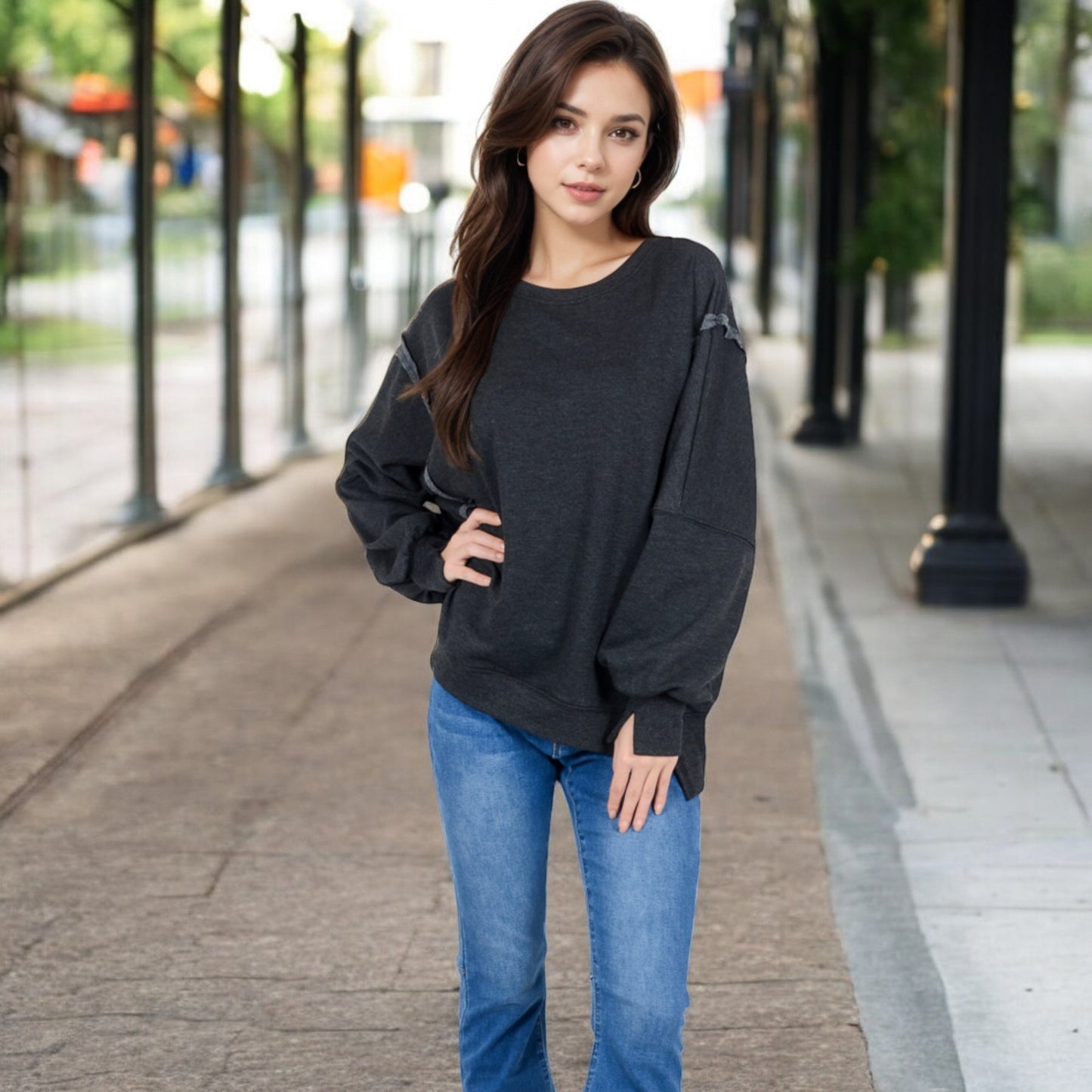 Anna-Kaci Women's Oversized Long Sleeve Pullover Sweatshirt with Drop Shoulders and Side Slits